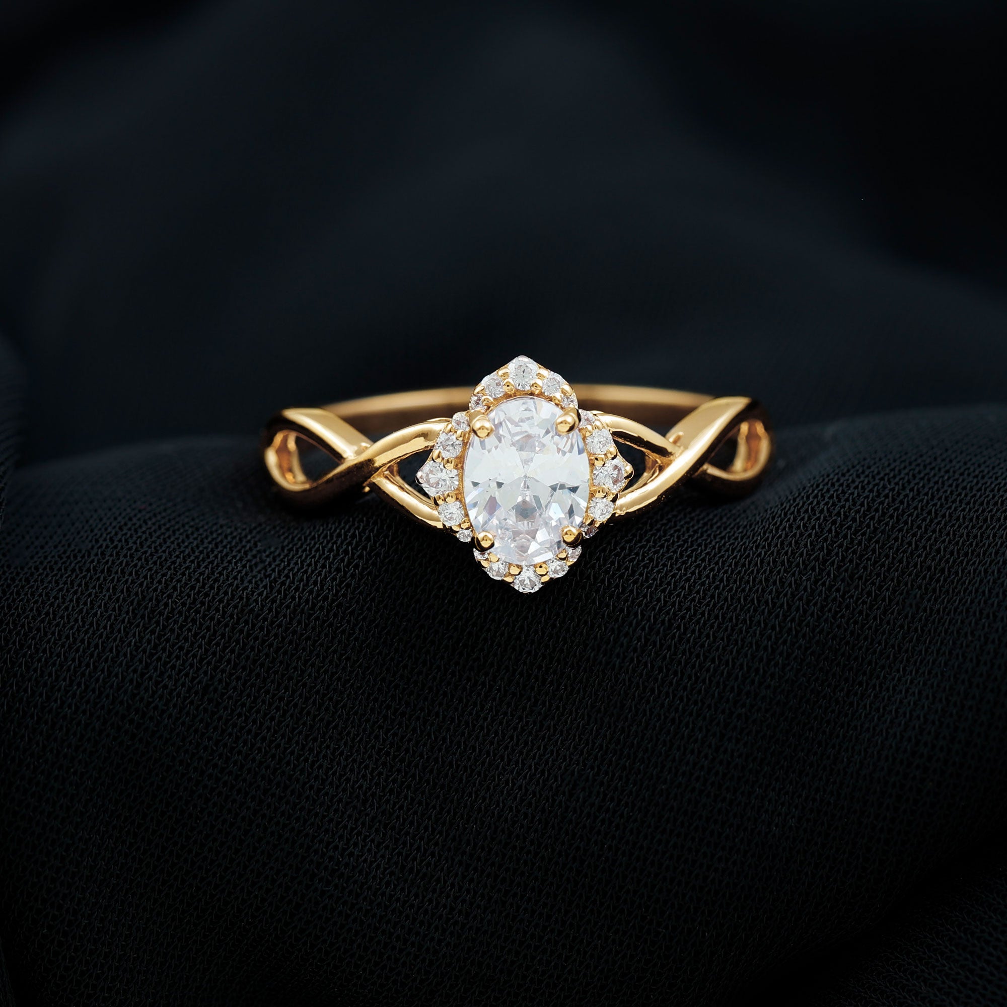 2.25 CT Crossover Shank Oval Zircon Flower Engagement Ring AAAA - Rosec Jewels