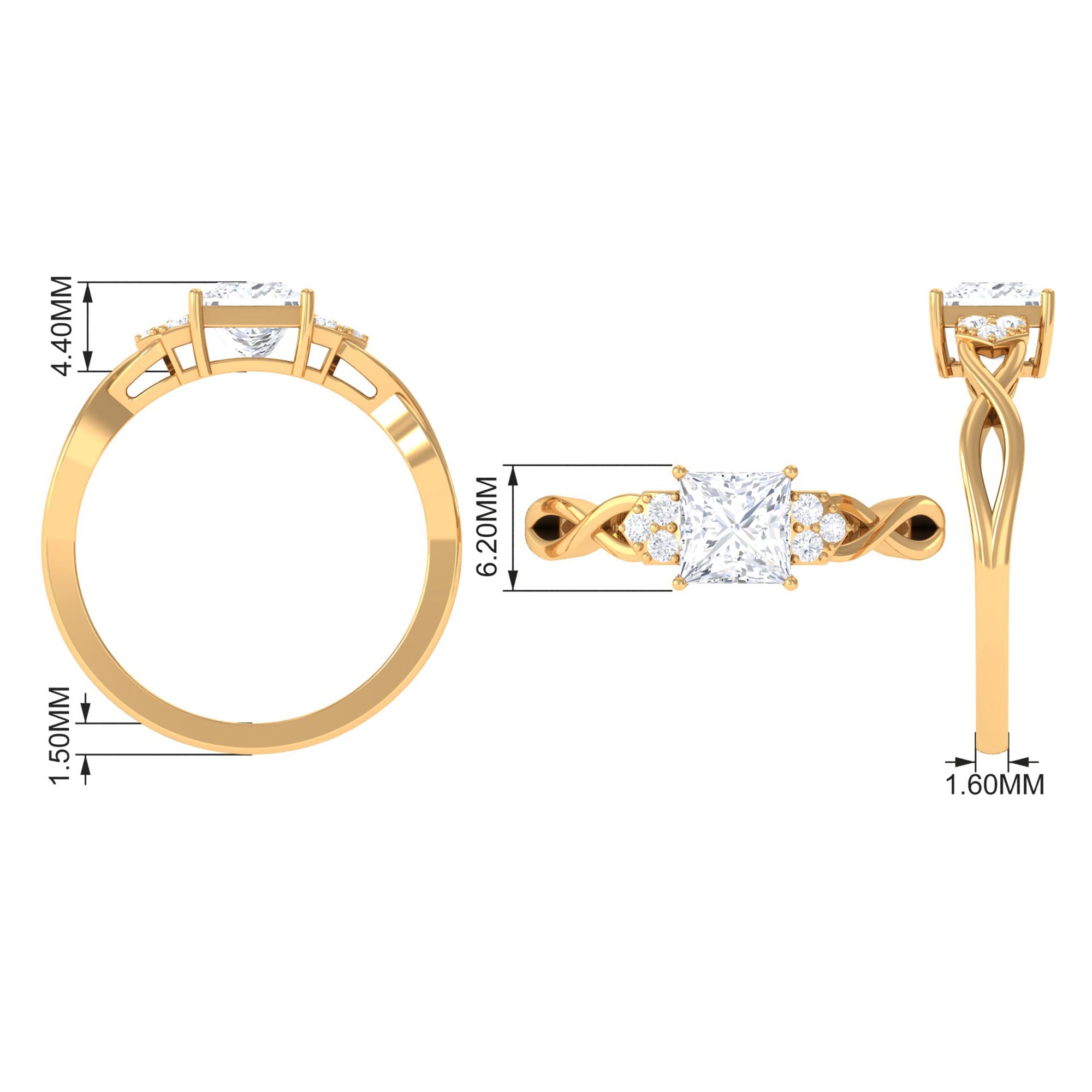 1.25 CT Princess Cut Cubic Zirconia Crossover Engagement Ring AAAA - Rosec Jewels