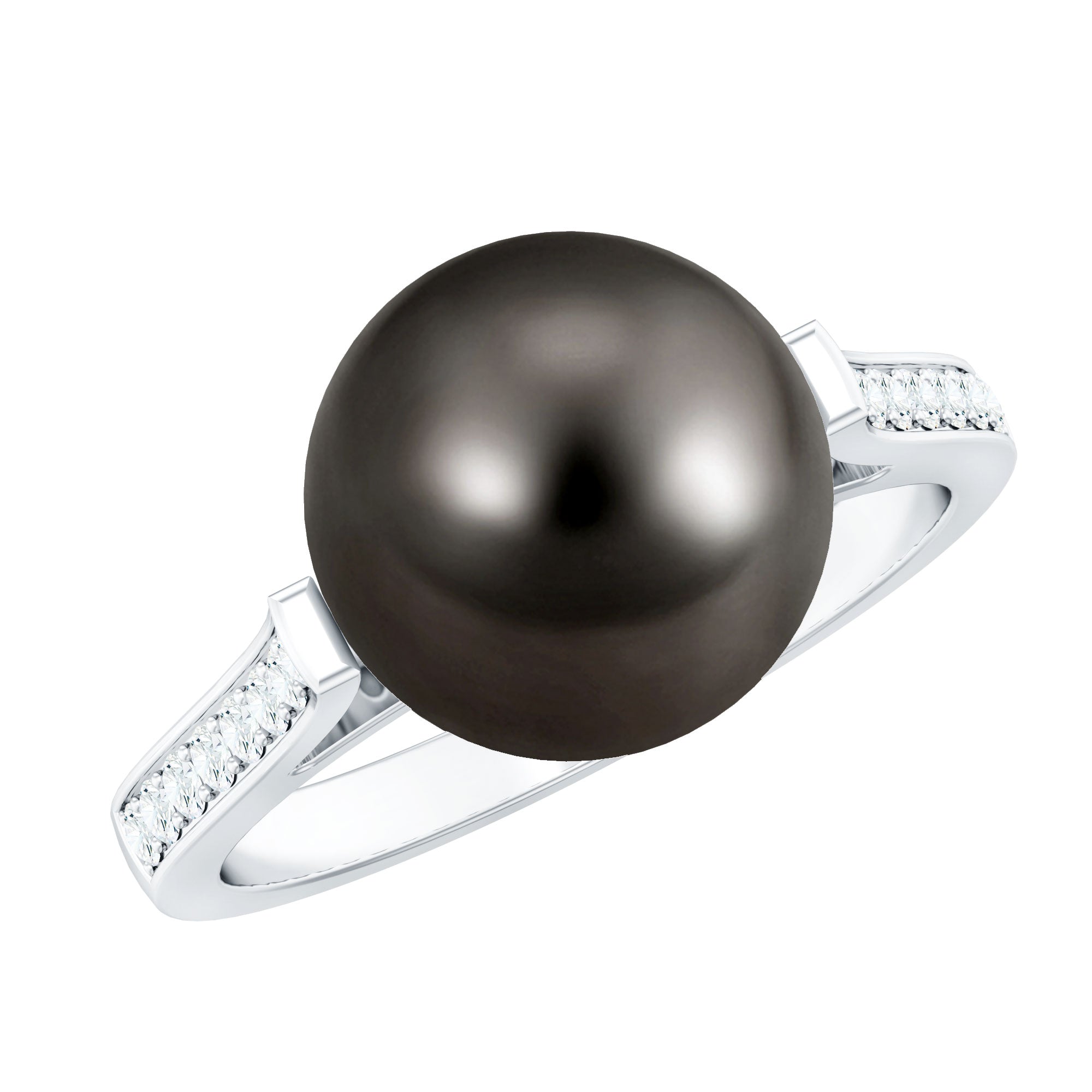 Real Tahitian Pearl Solitaire Engagement Ring with Diamond
