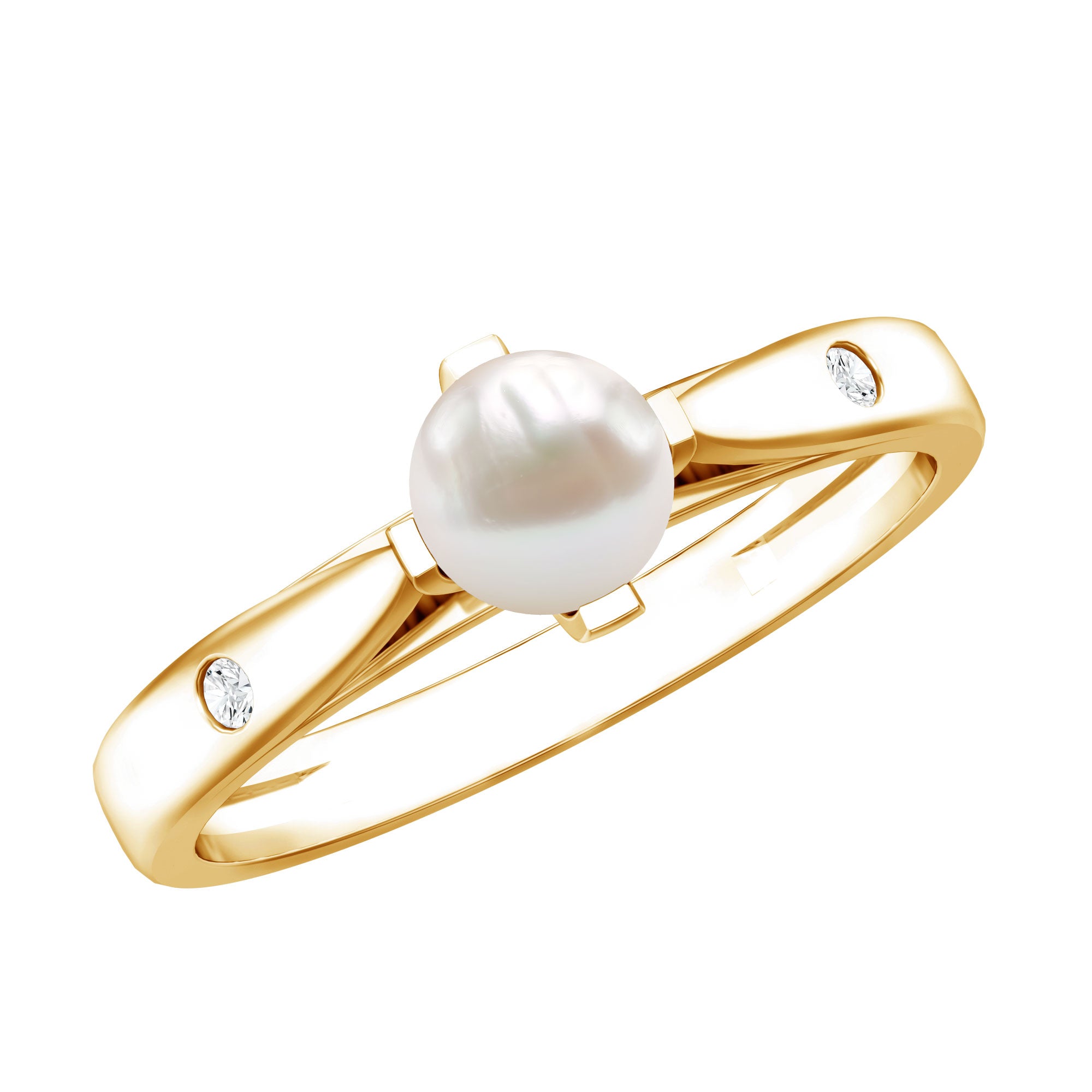 Cultured 2 Carat Freshwater Pearl Solitaire Promise Ring with Diamond AAA - Rosec Jewels