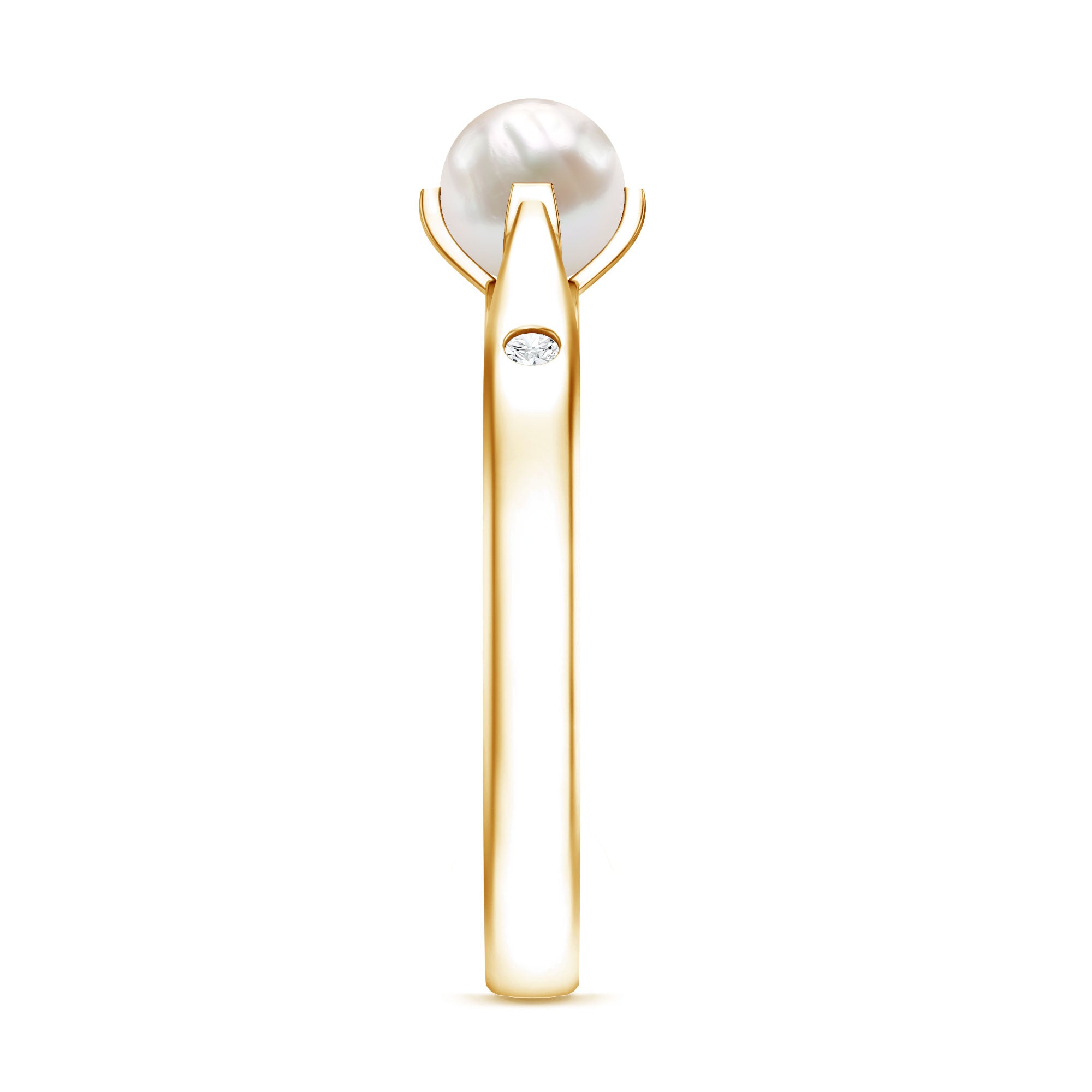 Cultured 2 Carat Freshwater Pearl Solitaire Promise Ring with Diamond AAA - Rosec Jewels