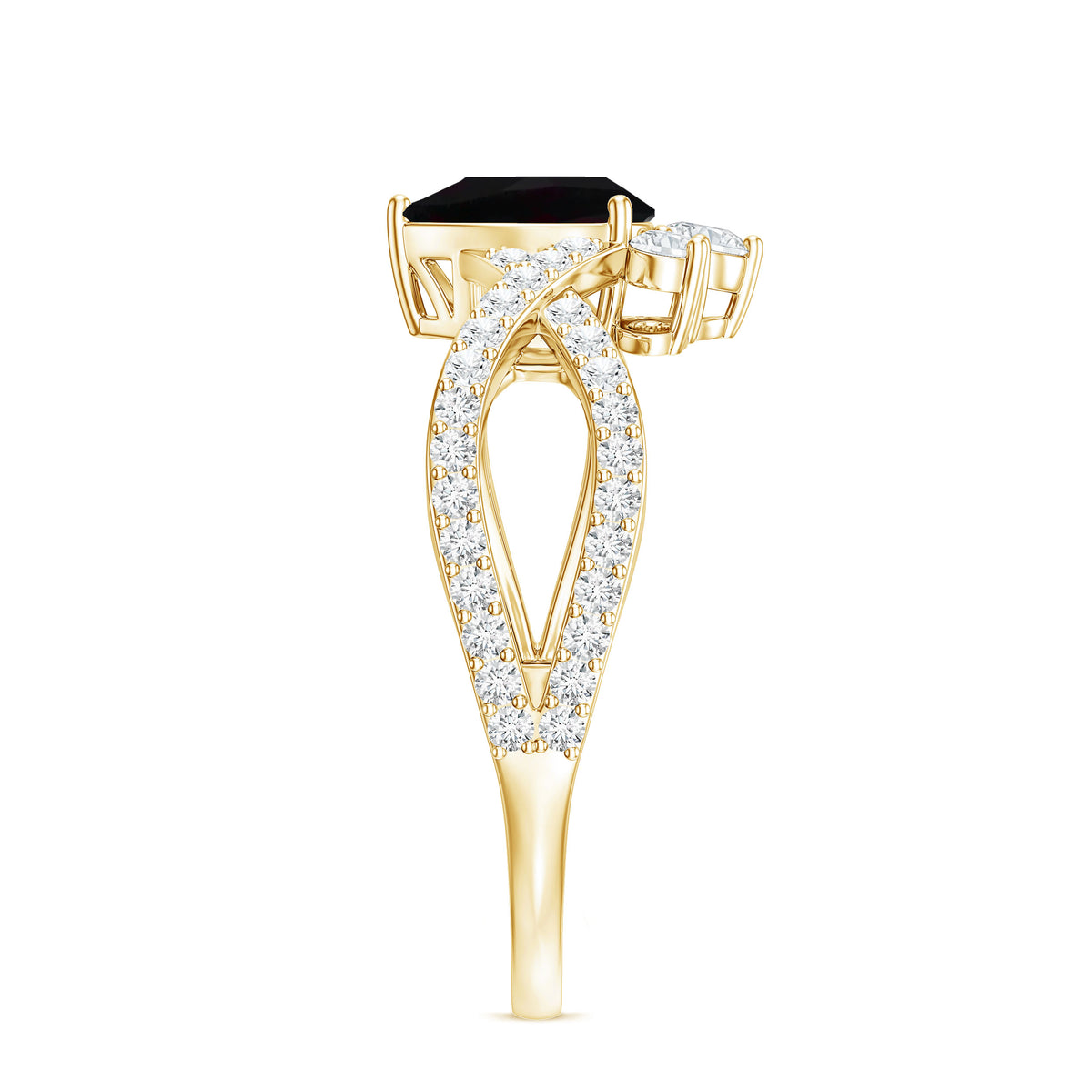 Designer Black Opal Teardrop Crossover Ring with Diamond AAA - Rosec Jewels