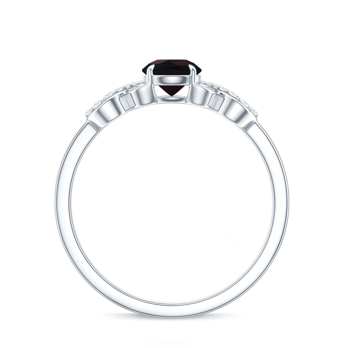 Round Black Opal Criss Cross Promise Ring with Diamond AAA - Rosec Jewels