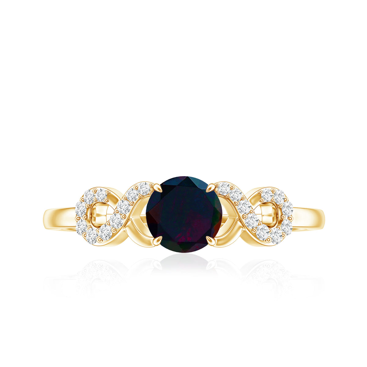 Round Black Opal Criss Cross Promise Ring with Diamond AAA - Rosec Jewels