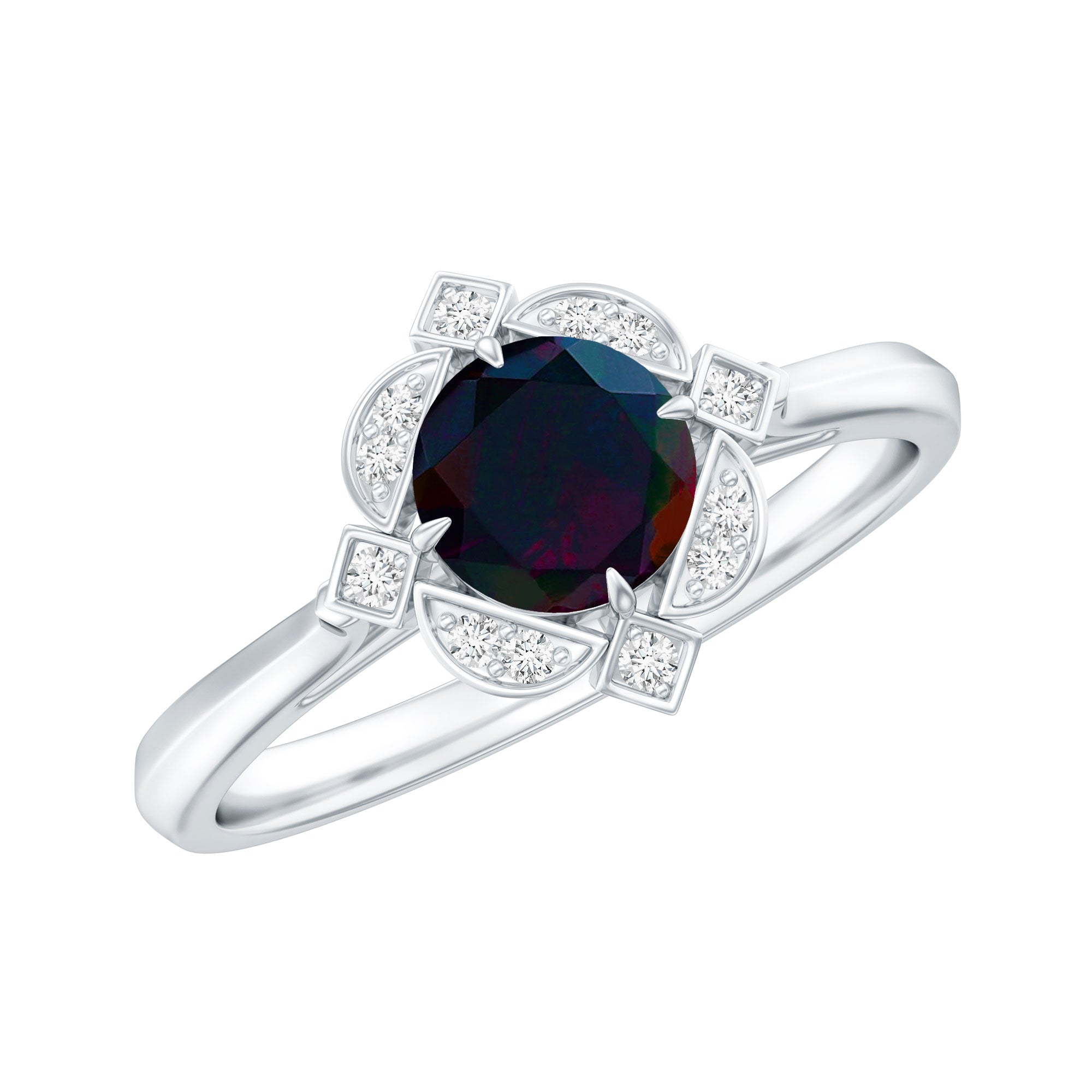 Vintage Inspired Black Opal and Diamond Engagement Ring AAA - Rosec Jewels