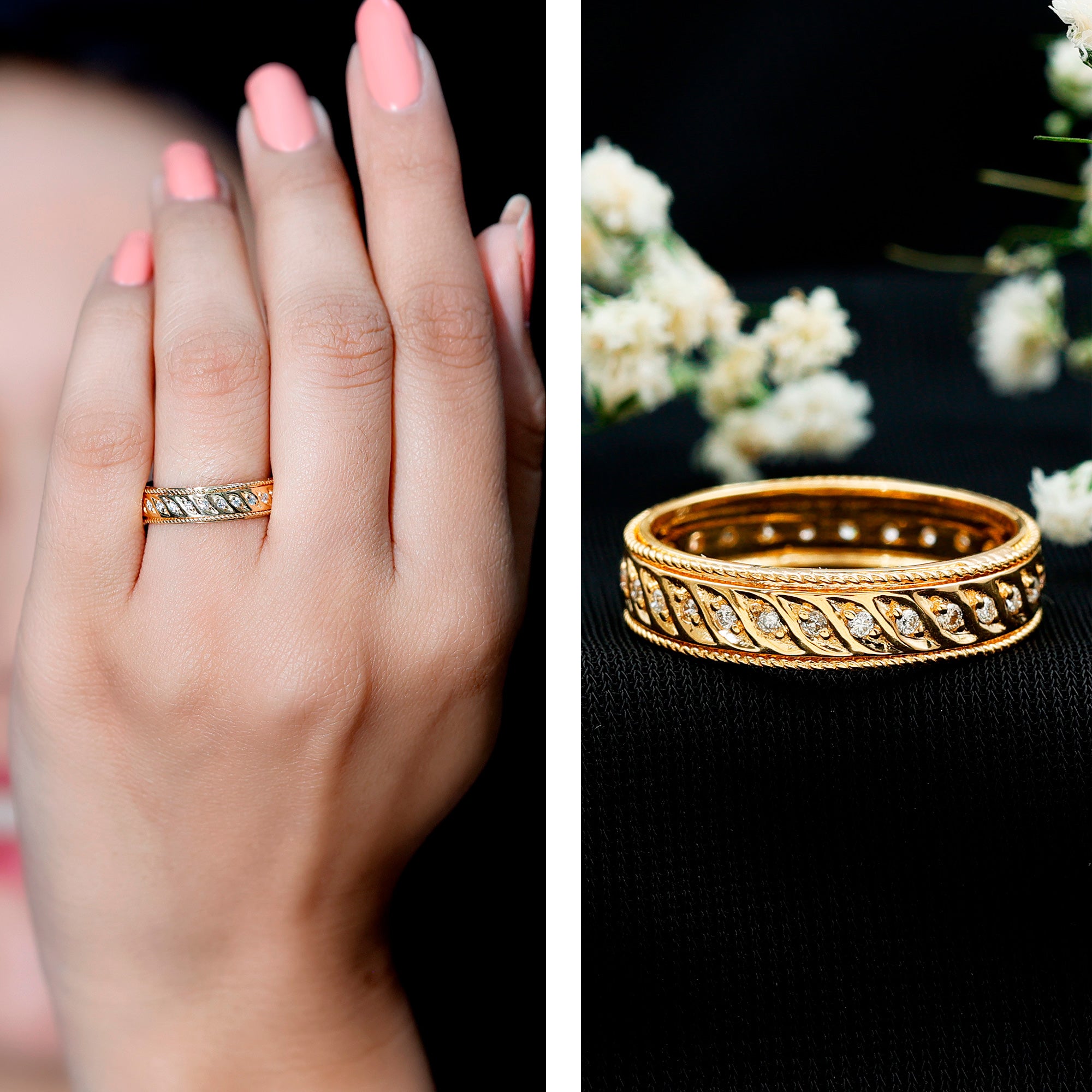 Lab Grown Diamond Designer Wedding Band Ring Lab - ( EF-VS ) - Rosec Jewels