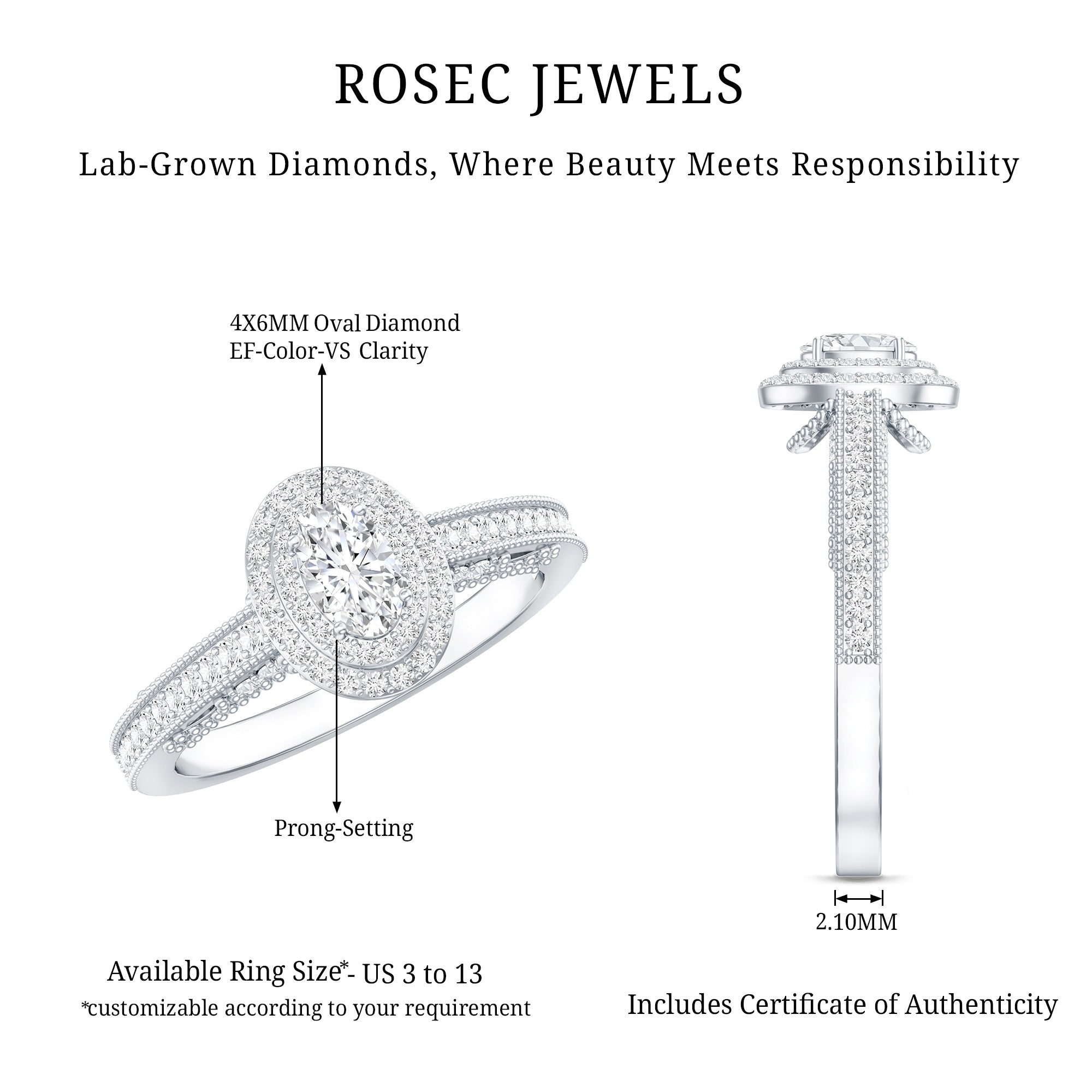 Vintage Inspired Lab Grown Diamond Double Halo Engagement Ring Lab - ( EF-VS ) - Rosec Jewels