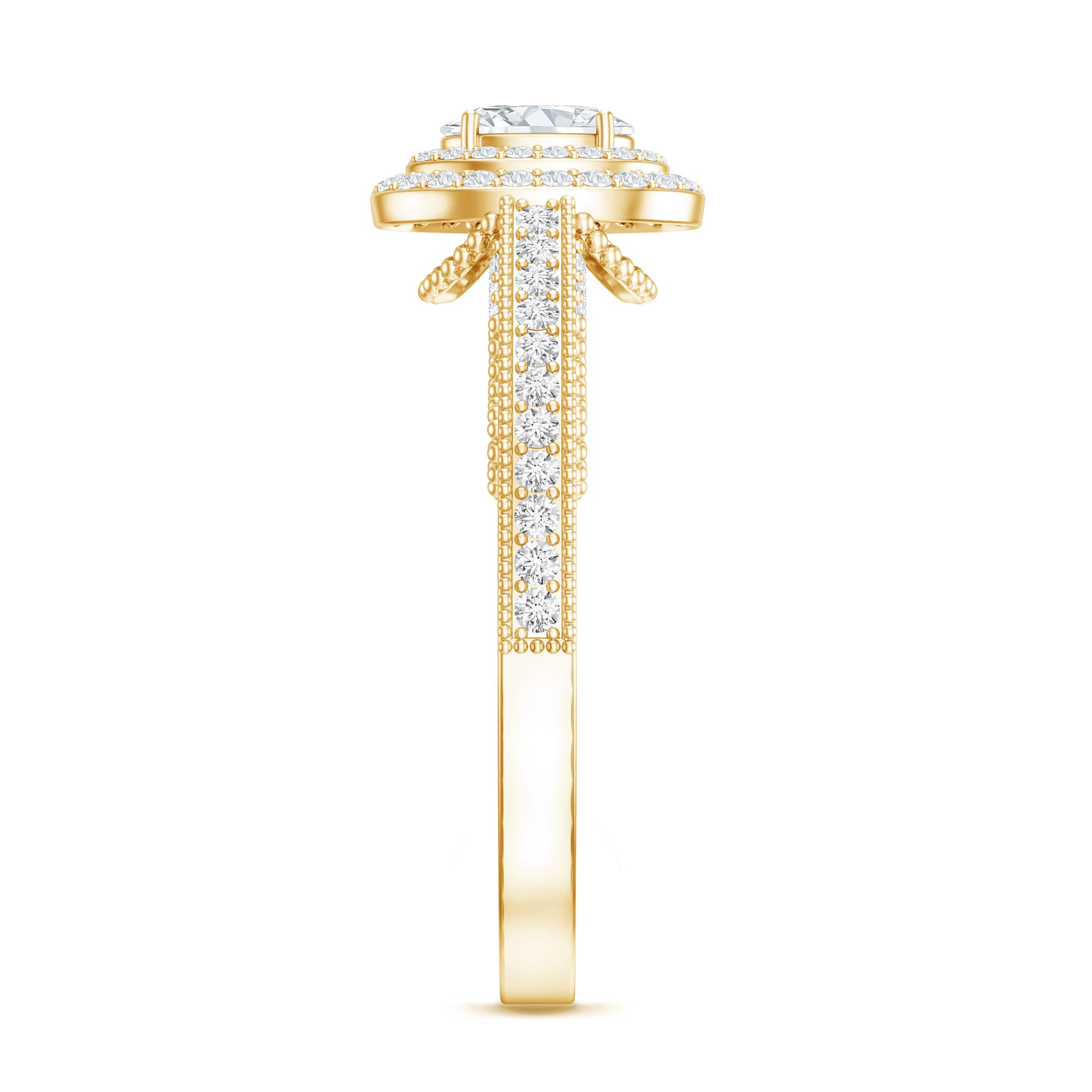 Vintage Inspired Lab Grown Diamond Double Halo Engagement Ring Lab - ( EF-VS ) - Rosec Jewels