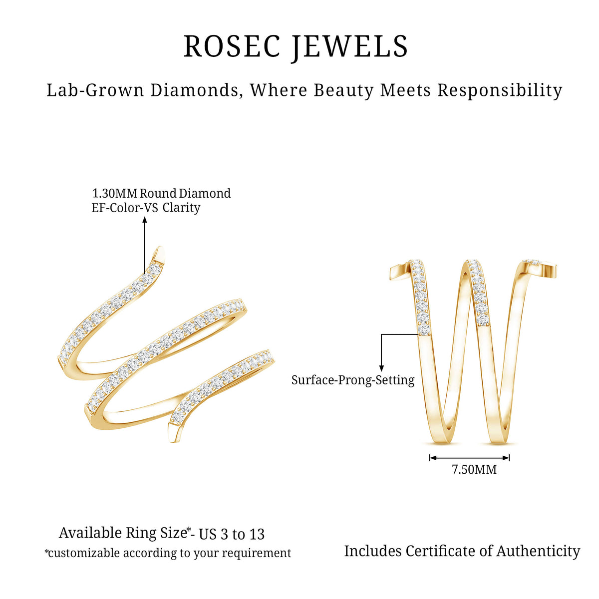 Certified Lab Grown Diamond Cocktail Ring For Women Lab - ( EF-VS ) - Rosec Jewels