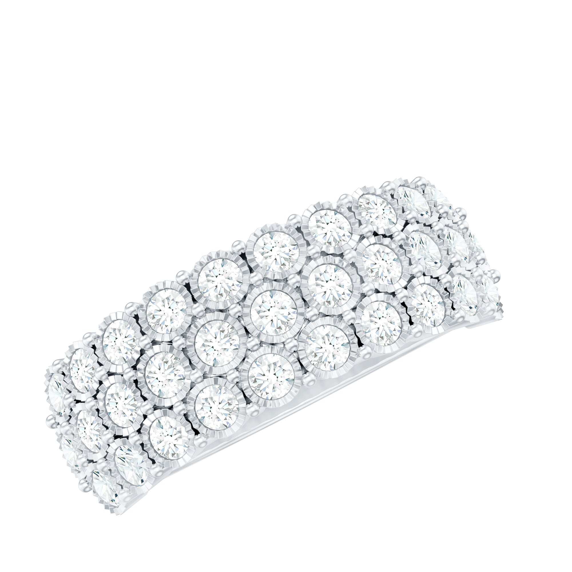 3 Row Lab Grown Diamond Wide Wedding Band with Certificate