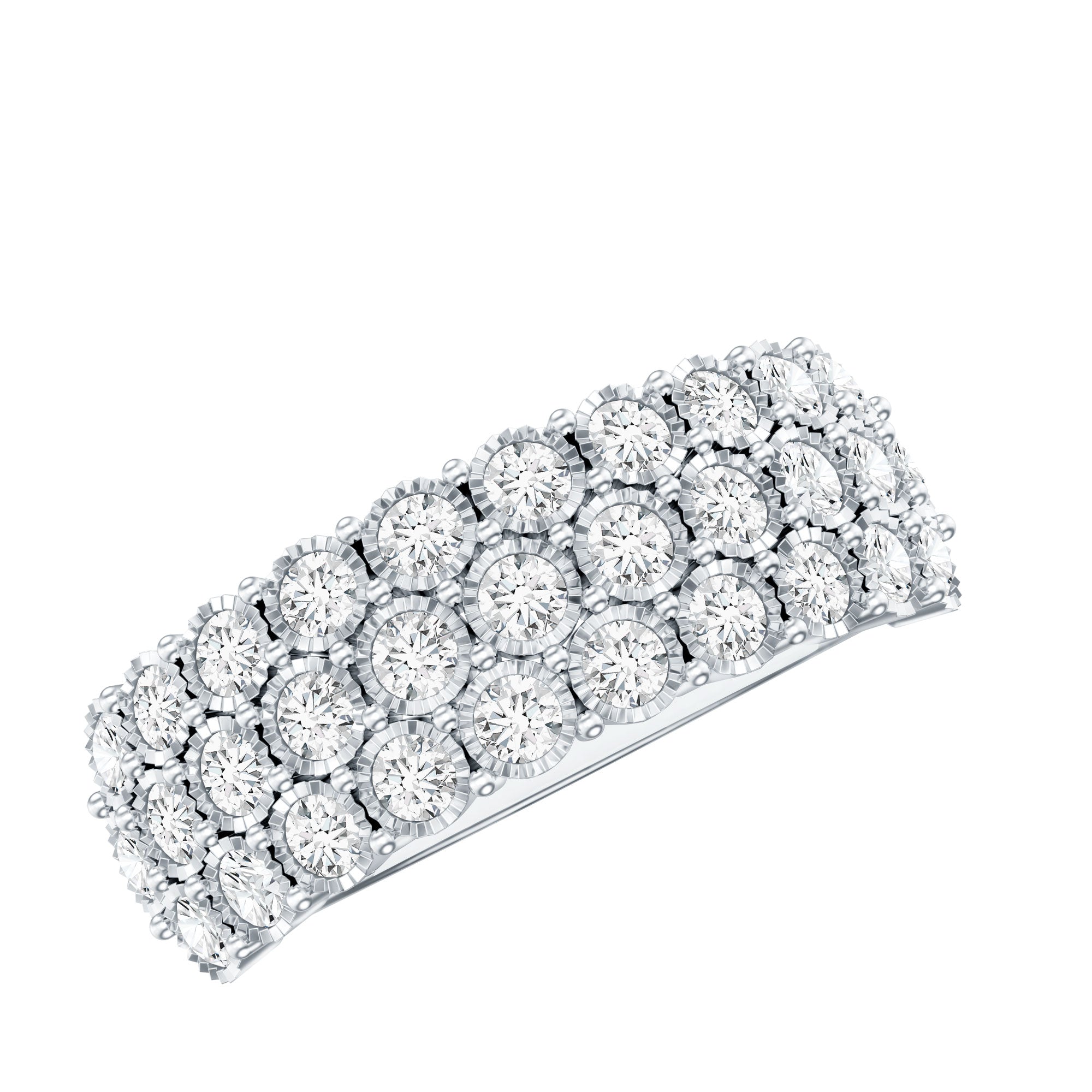 3 Row Lab Grown Diamond Wide Wedding Band with Certificate Lab - ( EF-VS ) - Rosec Jewels