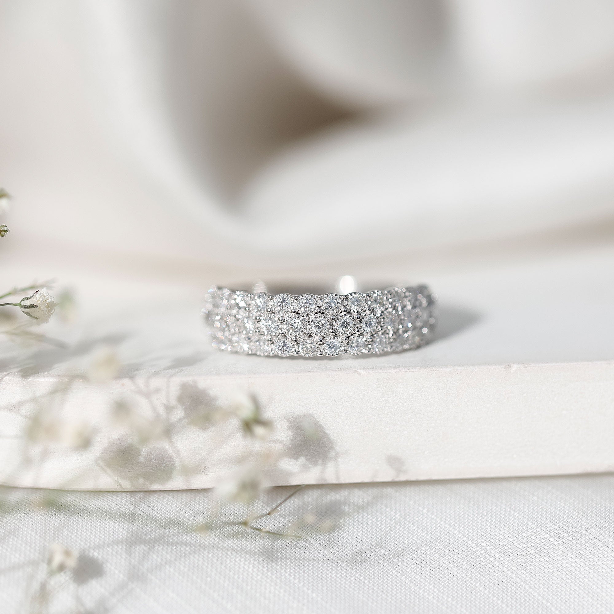 3 Row Lab Grown Diamond Wide Wedding Band with Certificate Lab - ( EF-VS ) - Rosec Jewels
