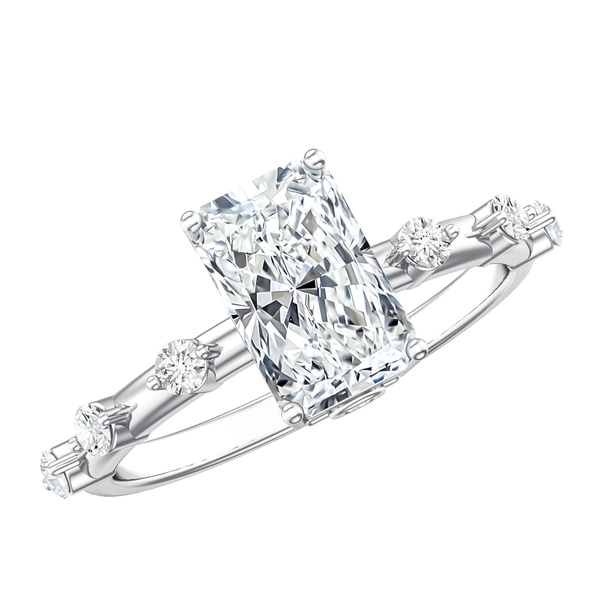 IGI Certified 2 Carat Radiant Cut Lab Grown Diamond Engagement Ring with Spaced Accent Lab - ( E-VS1 ) - Rosec Jewels