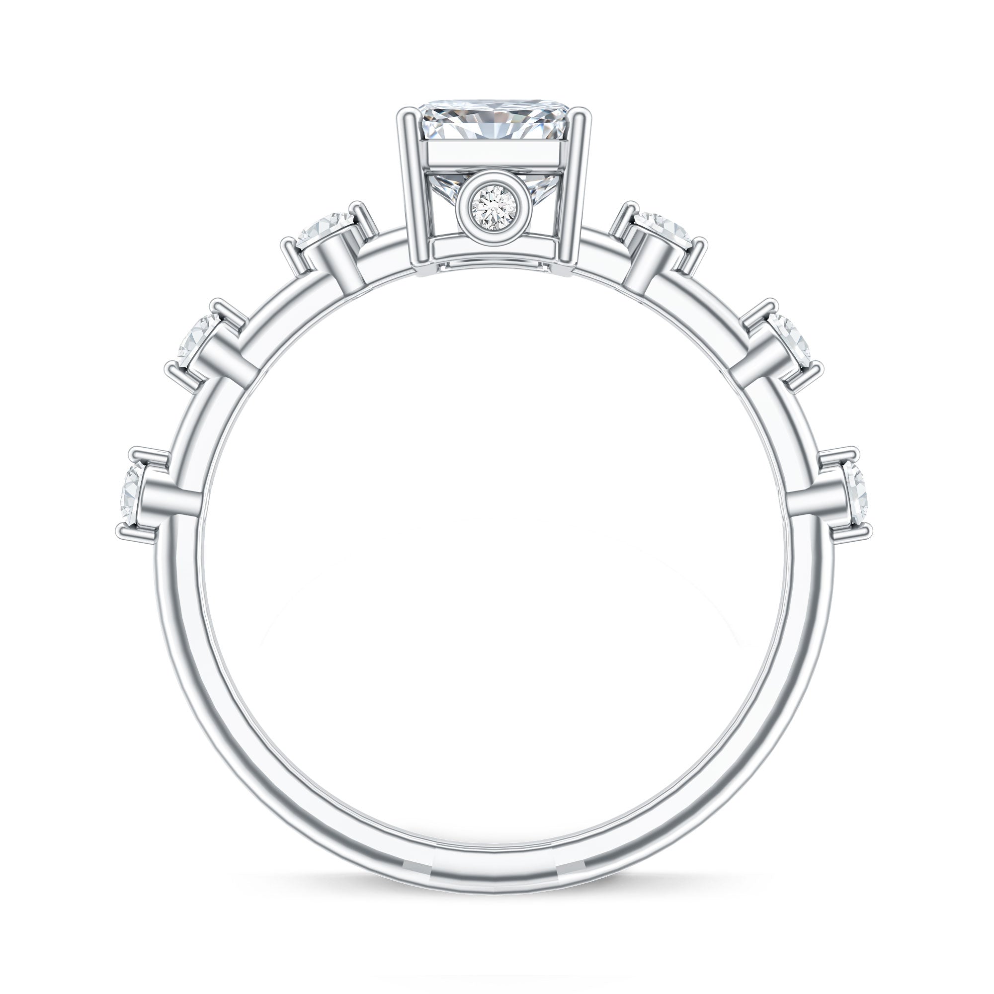 IGI Certified 2 Carat Radiant Cut Lab Grown Diamond Engagement Ring with Spaced Accent Lab - ( E-VS1 ) - Rosec Jewels