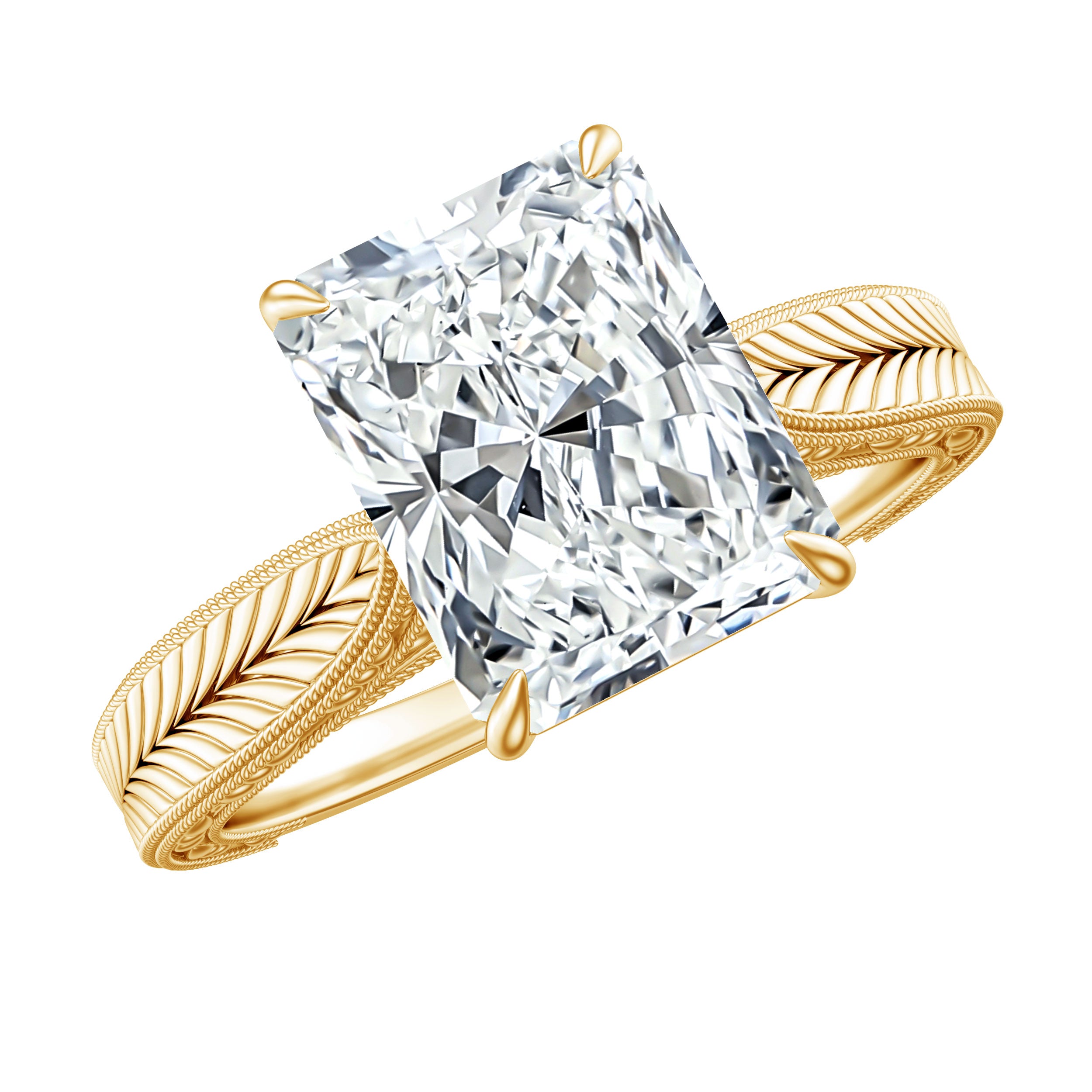 Vintage Inspired 3 Carat Radiant Cut Lab Grown Diamond Engagement Ring IGI Certified Lab - ( E-VS1 ) - Rosec Jewels
