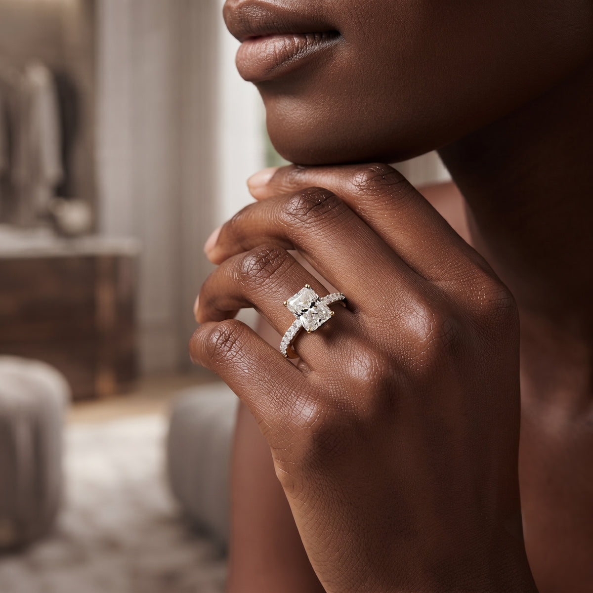 IGI Certified Radiant Cut Lab Grown Diamond Hidden Halo Engagement Ring 2 Carat Lab - ( E-VS1 ) - Rosec Jewels