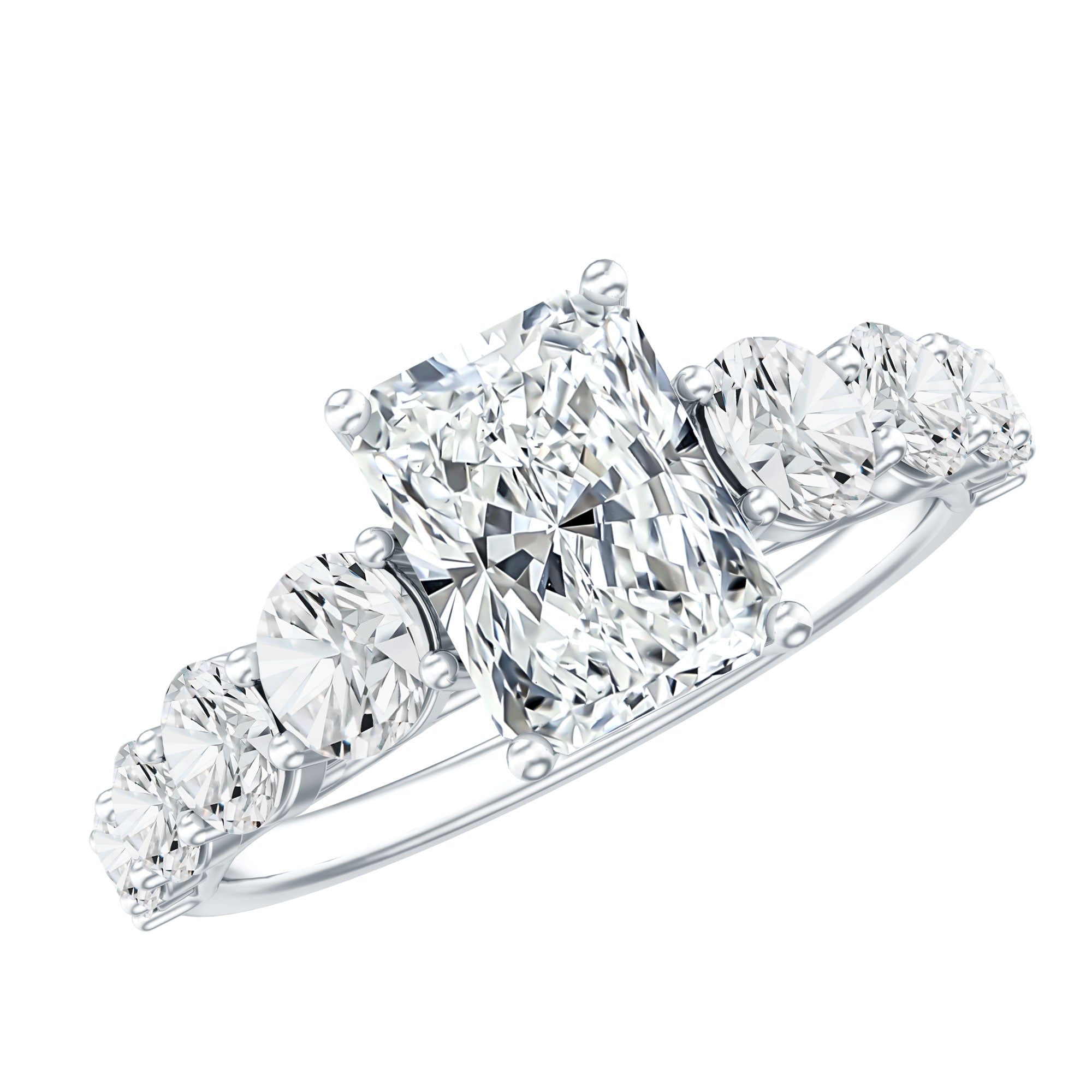 2 Carat IGI Certified Lab Diamond Radiant Cut Engagement Ring with Side Stones Lab - ( E-VS1 ) - Rosec Jewels
