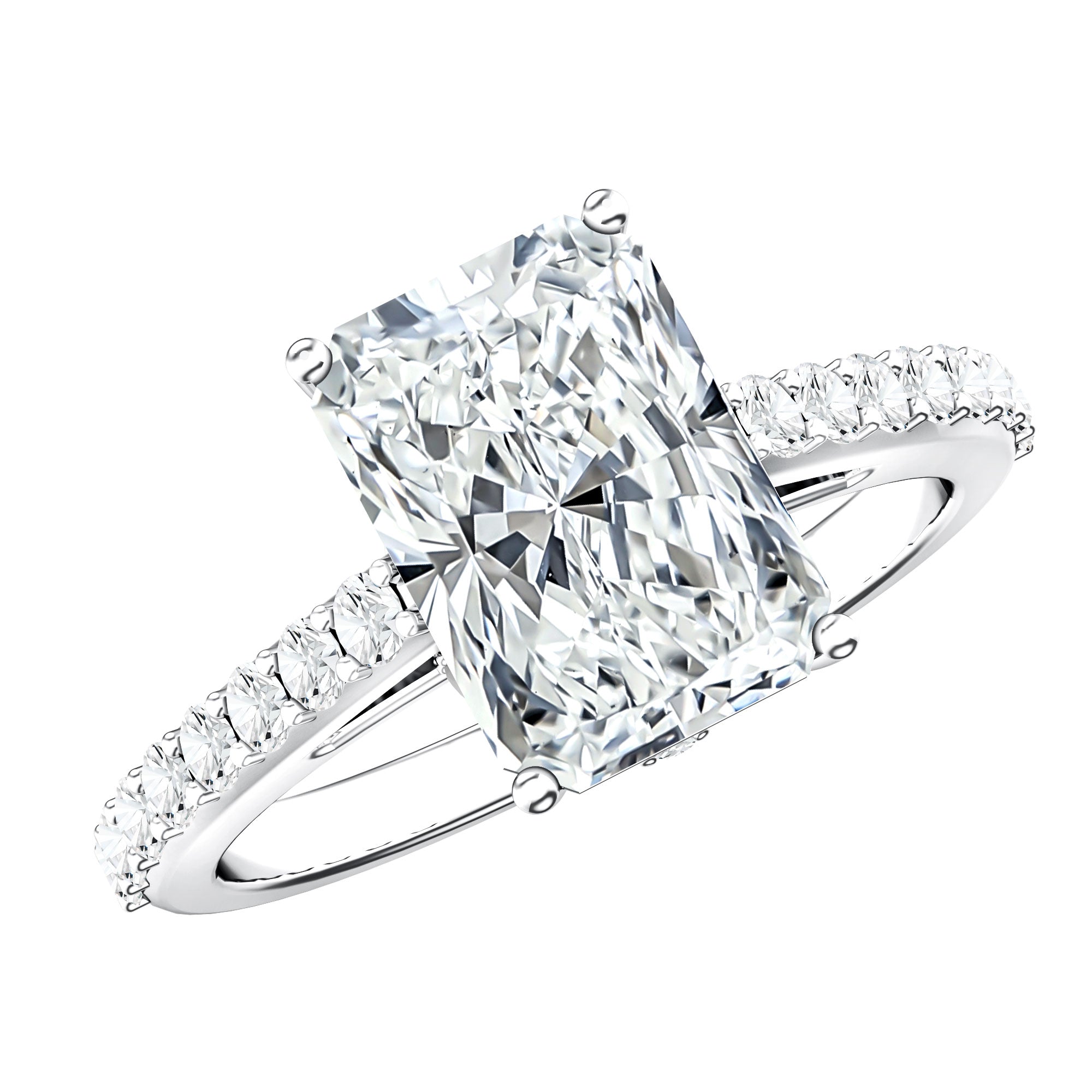 3 Carat Radiant Cut Lab Grown Diamond Hidden Halo Engagement Ring with IGI Certificate Lab - ( E-VS1 ) - Rosec Jewels