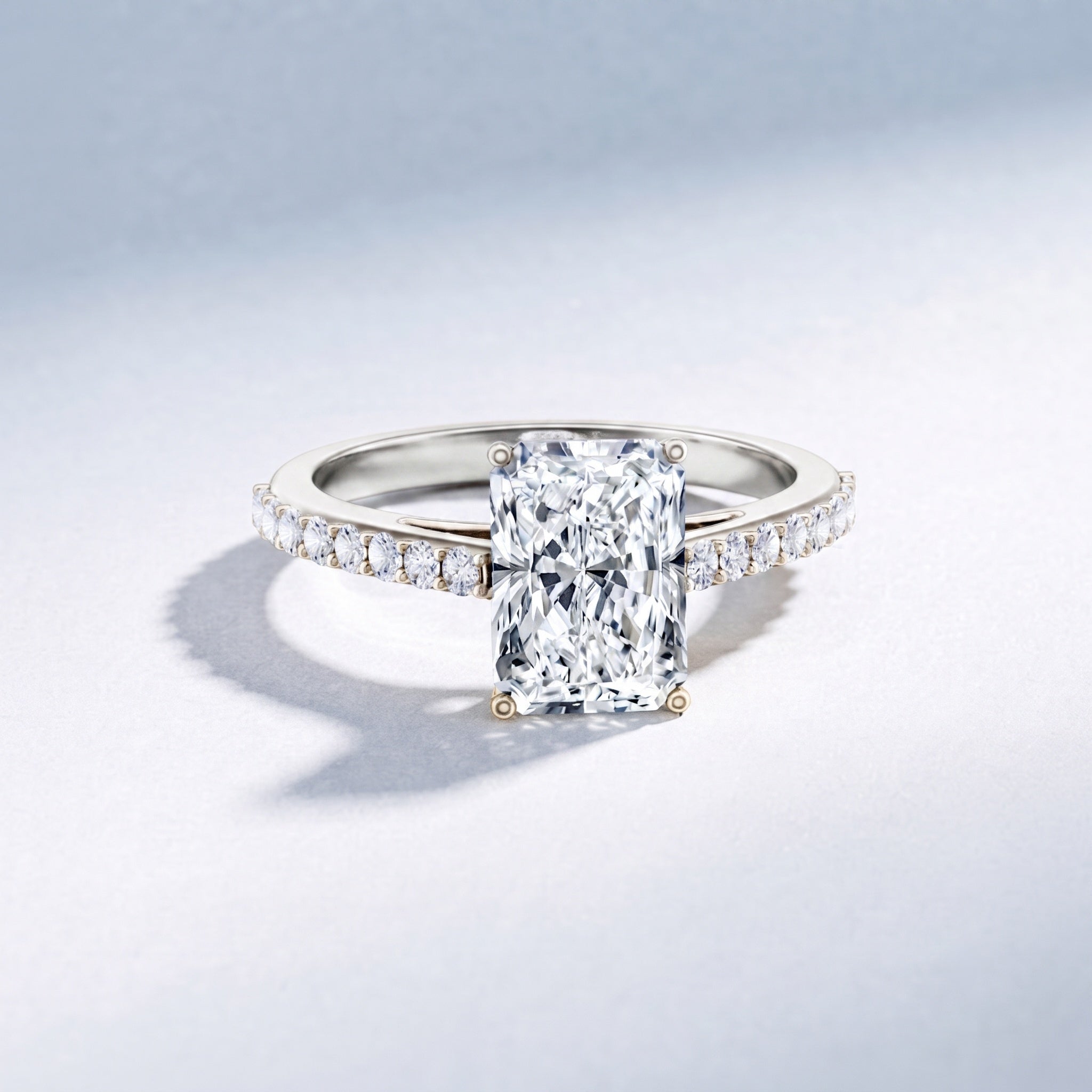 3 Carat Radiant Cut Lab Grown Diamond Hidden Halo Engagement Ring with IGI Certificate Lab - ( E-VS1 ) - Rosec Jewels