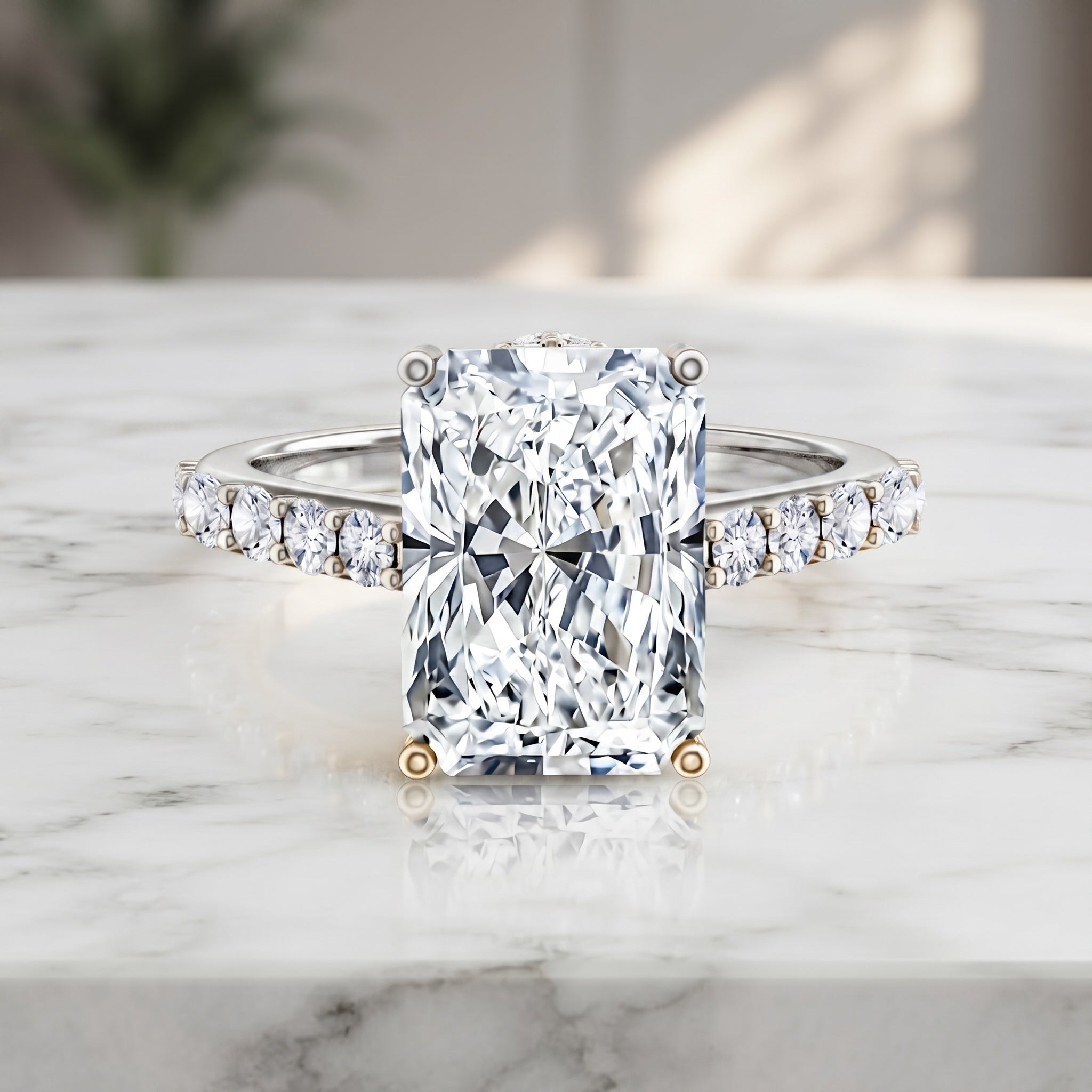 3 Carat Radiant Cut Lab Grown Diamond Hidden Halo Engagement Ring with IGI Certificate Lab - ( E-VS1 ) - Rosec Jewels