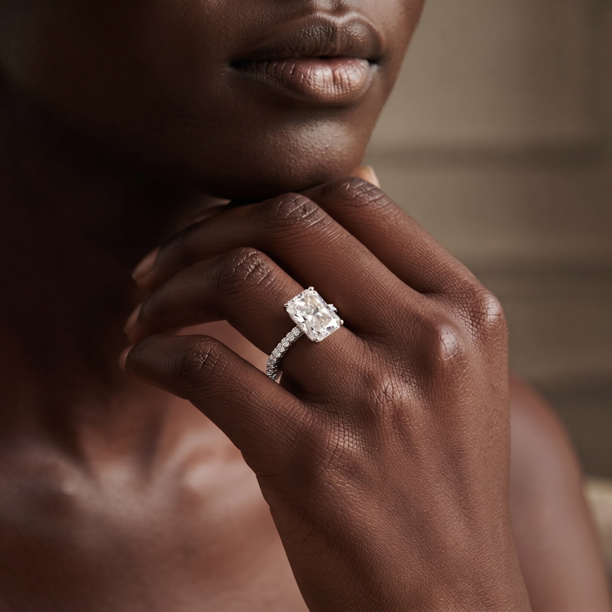 3 Carat Radiant Cut Lab Grown Diamond Hidden Halo Engagement Ring with IGI Certificate Lab - ( E-VS1 ) - Rosec Jewels