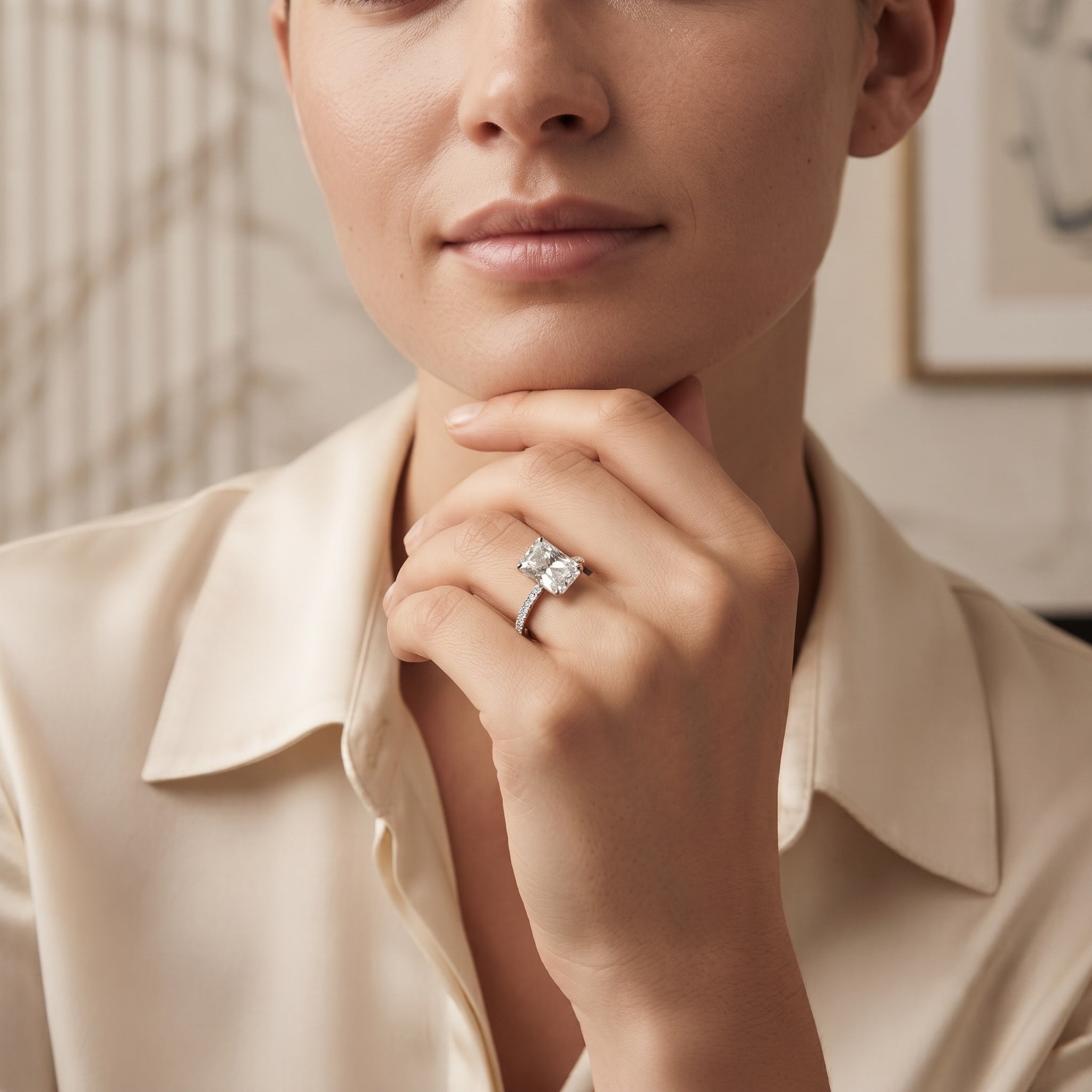 3 Carat Radiant Cut Lab Grown Diamond Hidden Halo Engagement Ring with IGI Certificate Lab - ( E-VS1 ) - Rosec Jewels