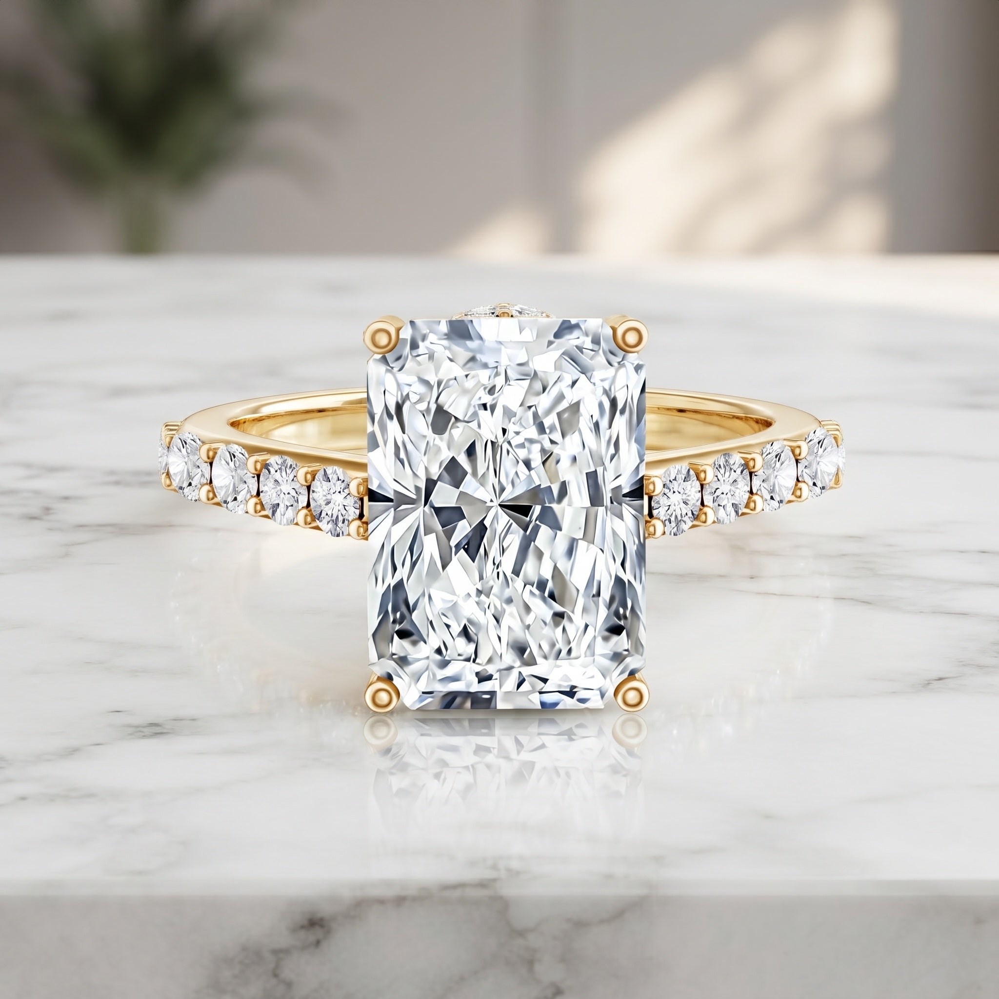 3 Carat Radiant Cut Lab Grown Diamond Hidden Halo Engagement Ring with IGI Certificate Lab - ( E-VS1 ) - Rosec Jewels