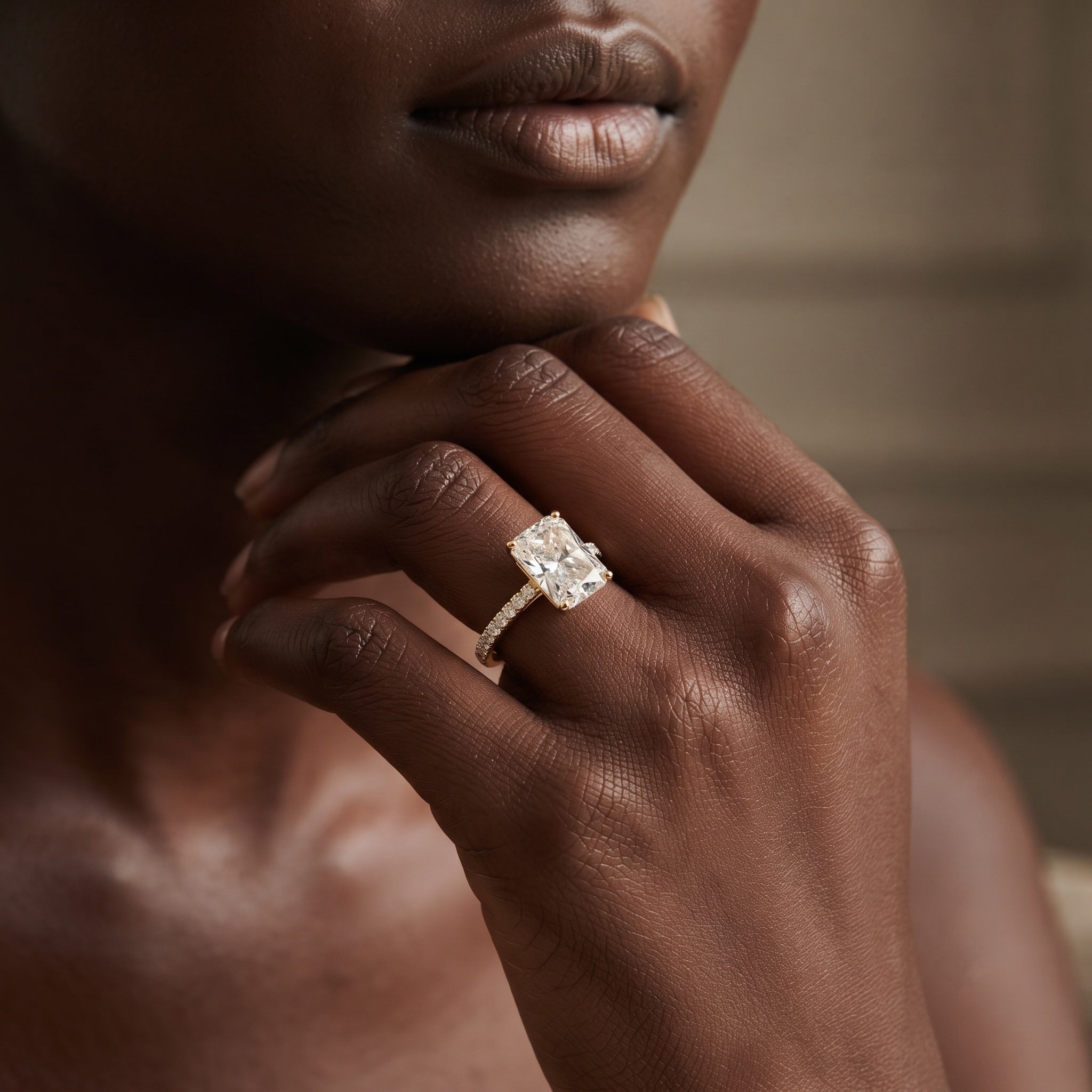 3 Carat Radiant Cut Lab Grown Diamond Hidden Halo Engagement Ring with IGI Certificate Lab - ( E-VS1 ) - Rosec Jewels