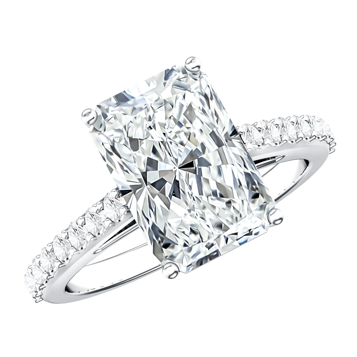 IGI Certified Radiant Cut 4 Carat Lab Grown Diamond Solitaire Engagement Ring with Hidden Halo