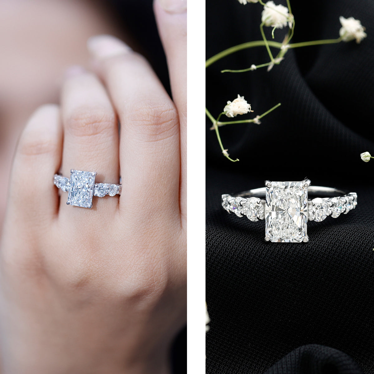 IGI Certified 3 Carat Radiant Cut Lab Grown Diamond Side Stone Engagement Ring Lab - ( E-VS1 ) - Rosec Jewels