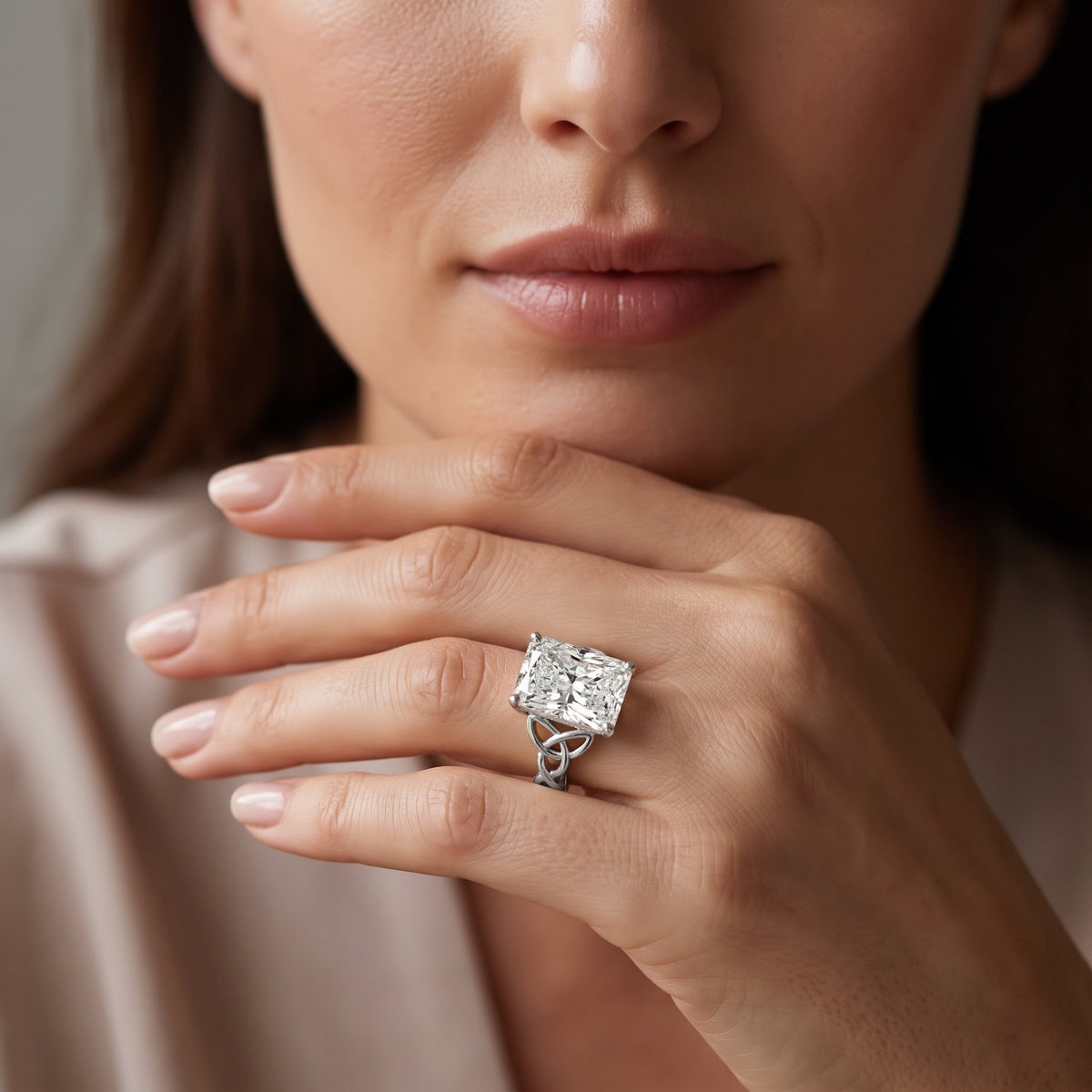 Radiant Cut 4 Carat Lab Diamond Celtic Knot Engagement Ring with IGI Certificate Lab - ( E-VS1 ) - Rosec Jewels
