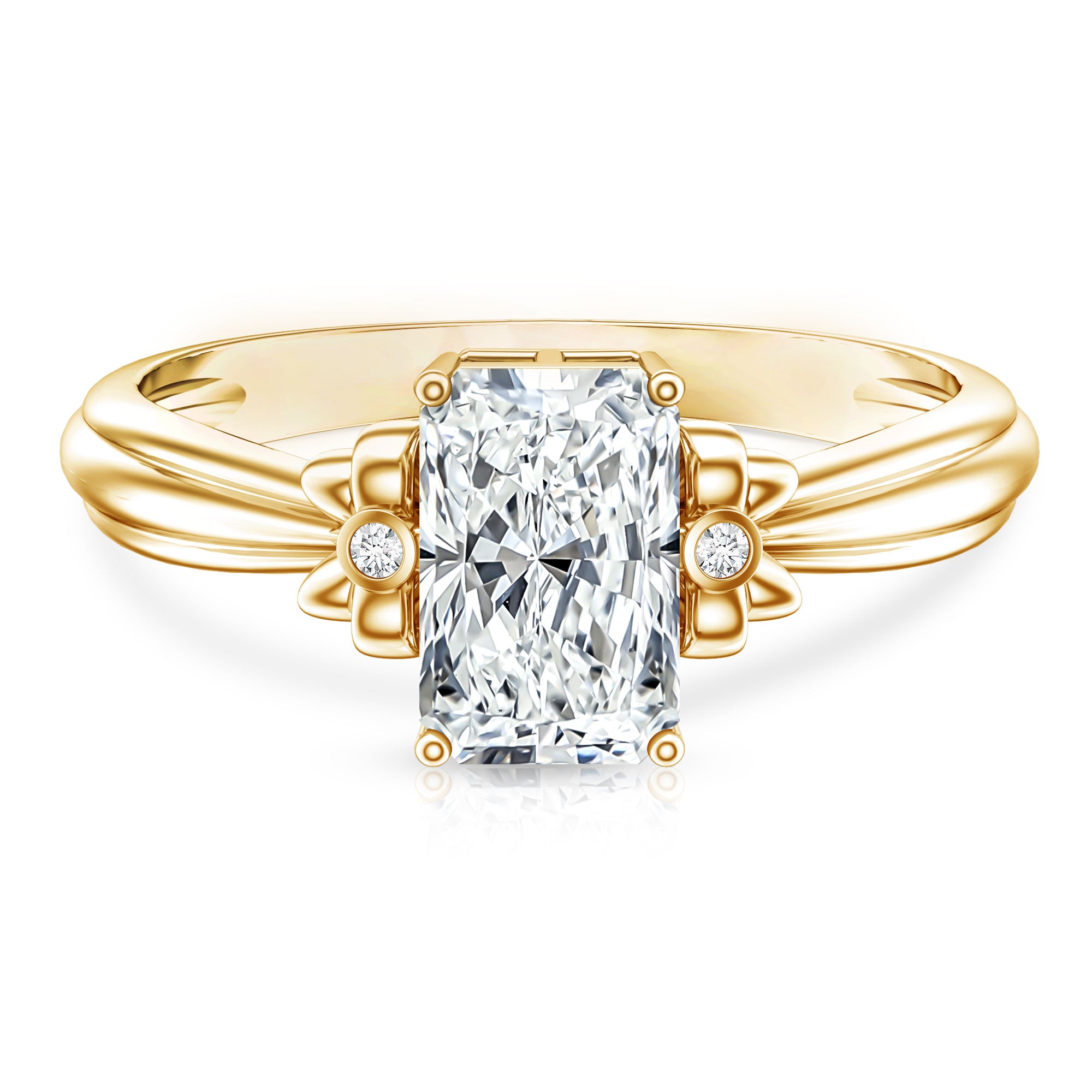 Rosec Jewels-IGI Certified 2 Carat Lab Grown Diamond Radiant Cut Engagement Ring with Bow