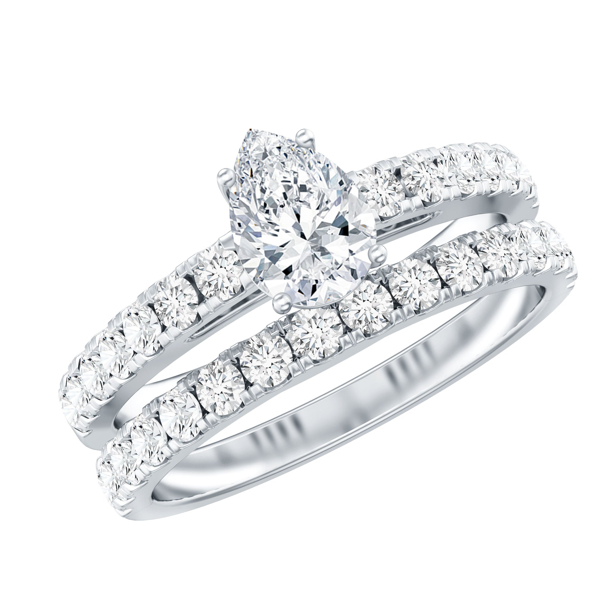 1 Carat Pear Shaped Lab Grown Diamond Wedding Ring Set with IGI Certificate Lab - ( E-VS1 ) - Rosec Jewels