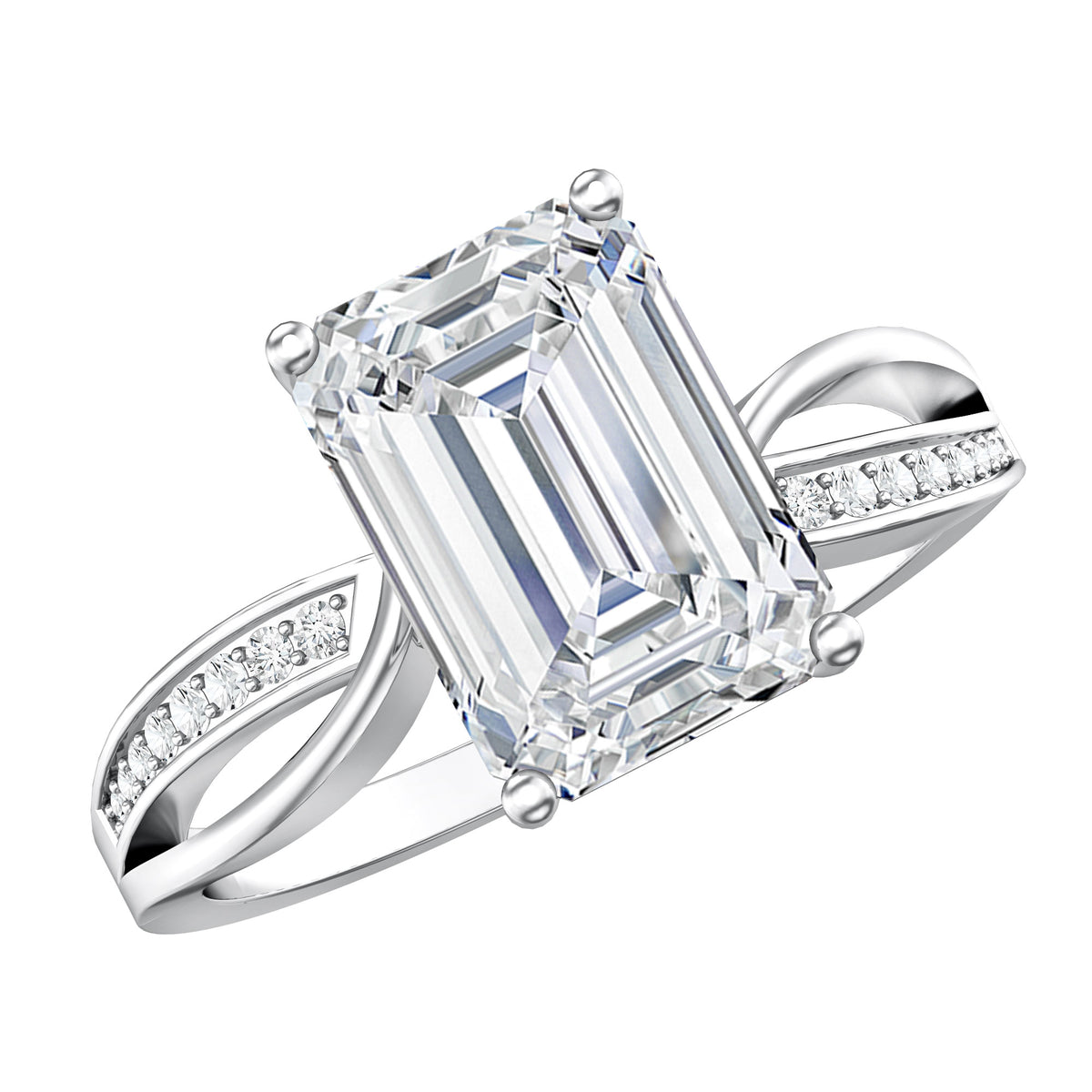 3 Carat Emerald Cut Lab Grown Diamond Infinity Engagement Ring IGI Certified Lab - ( E-VS1 ) - Rosec Jewels