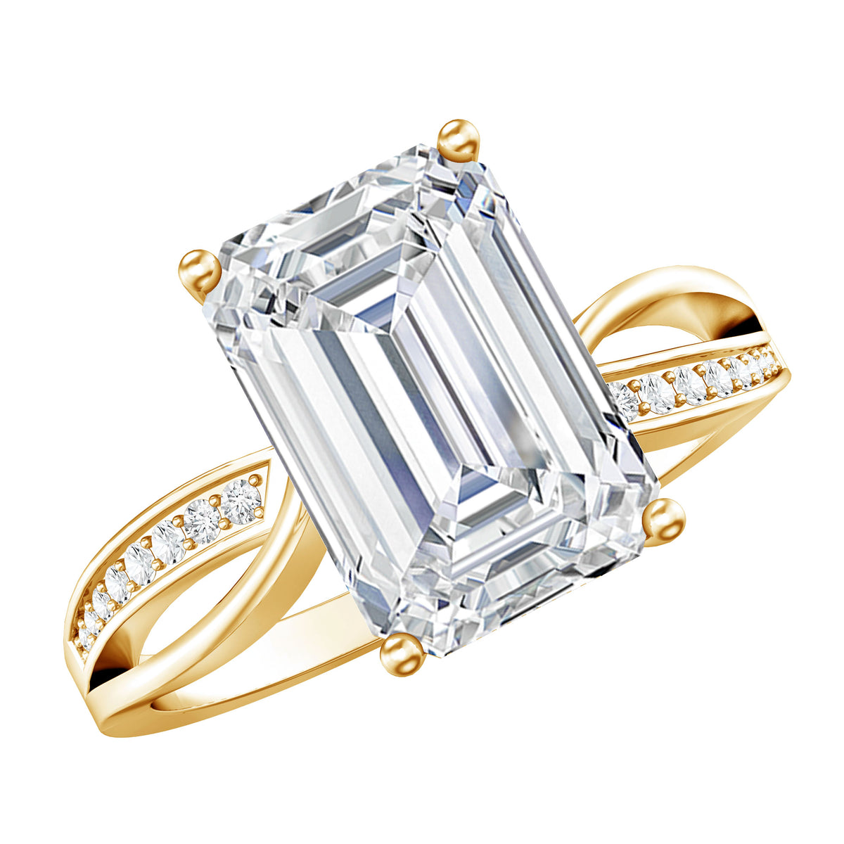 IGI Certified 4 Carat Lab Grown Diamond Emerald Cut Engagement Ring with Crossover Shank Lab - ( E-VS1 ) - Rosec Jewels