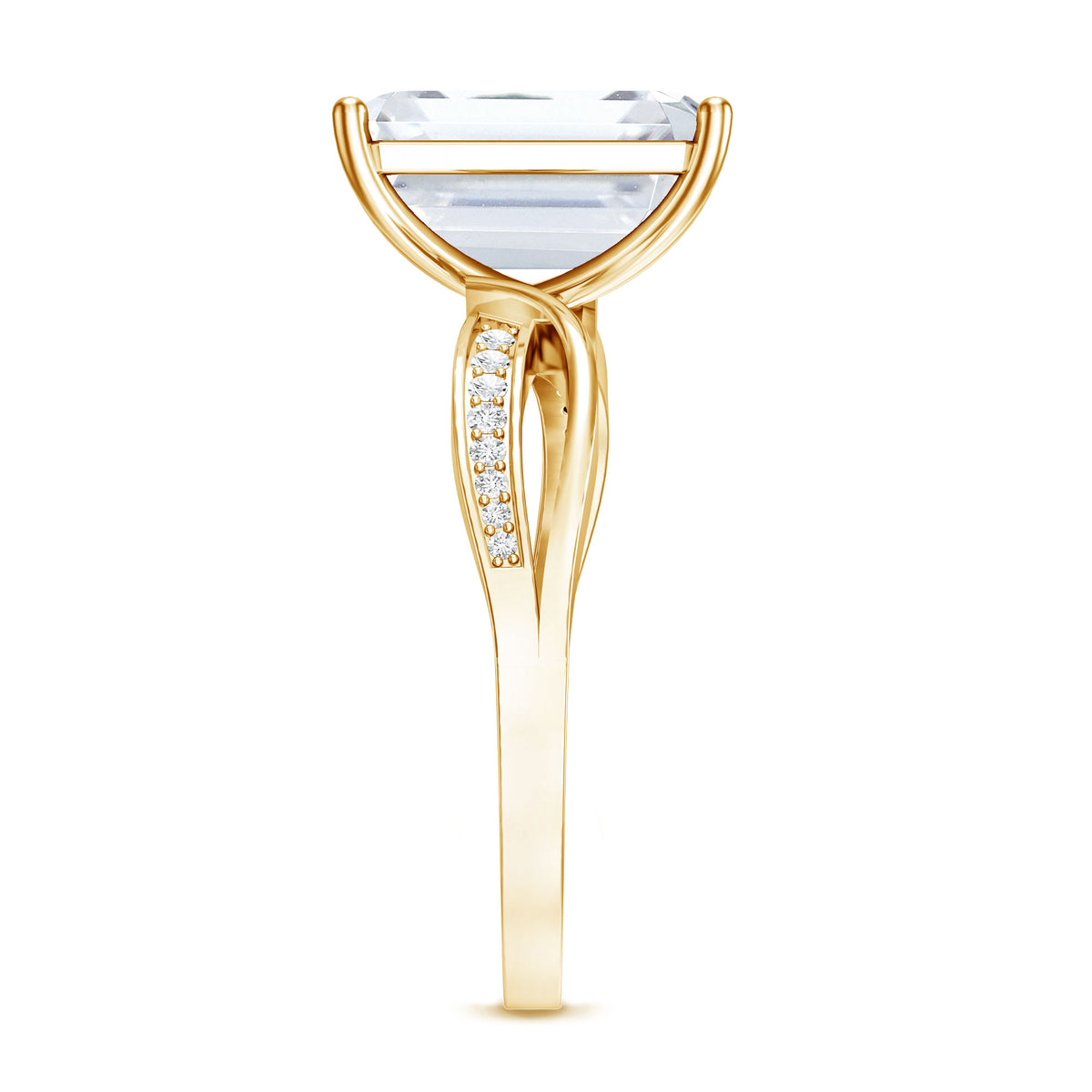 IGI Certified 4 Carat Lab Grown Diamond Emerald Cut Engagement Ring with Crossover Shank Lab - ( E-VS1 ) - Rosec Jewels