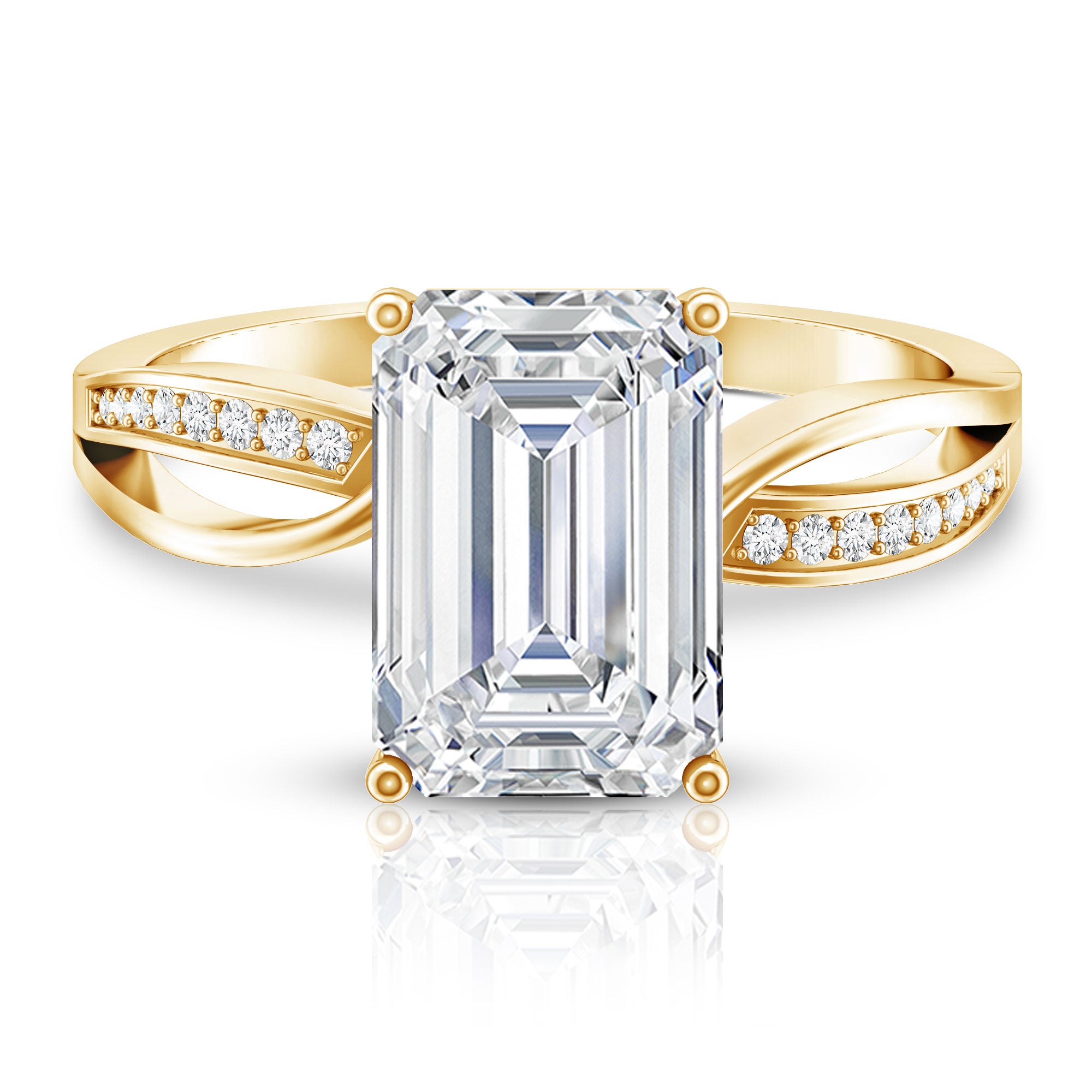 IGI Certified 4 Carat Lab Grown Diamond Emerald Cut Engagement Ring with Crossover Shank Lab - ( E-VS1 ) - Rosec Jewels