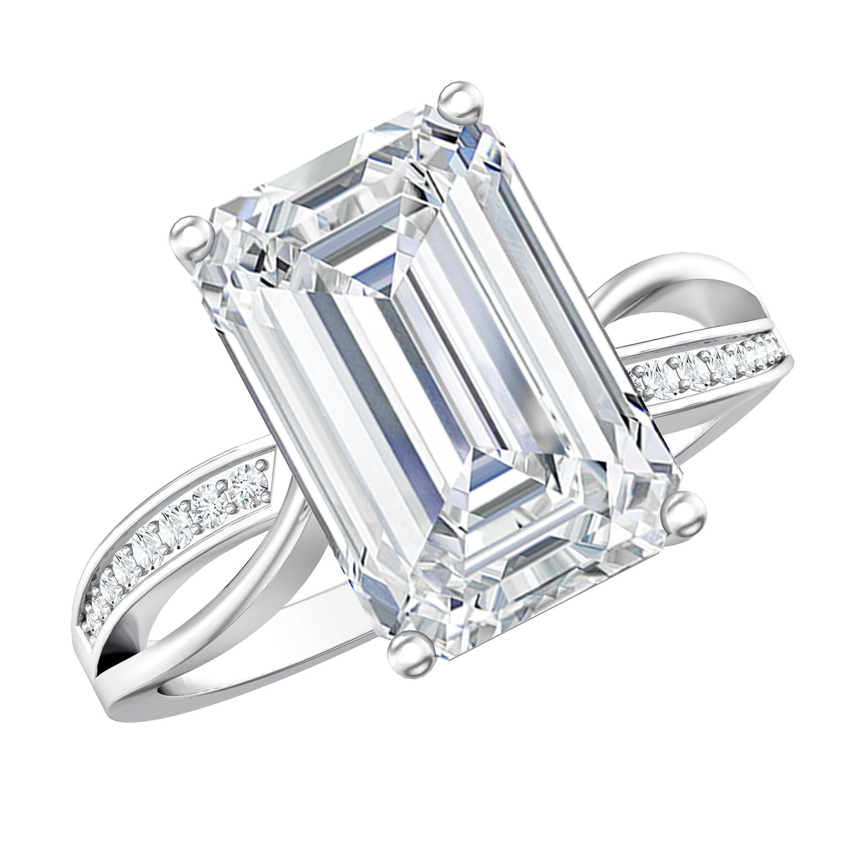 Huge 5 Carat Emerald Cut Lab Grown Diamond Infinity Band Engagement Ring with IGI Certificate Lab - ( E-VS1 ) - Rosec Jewels