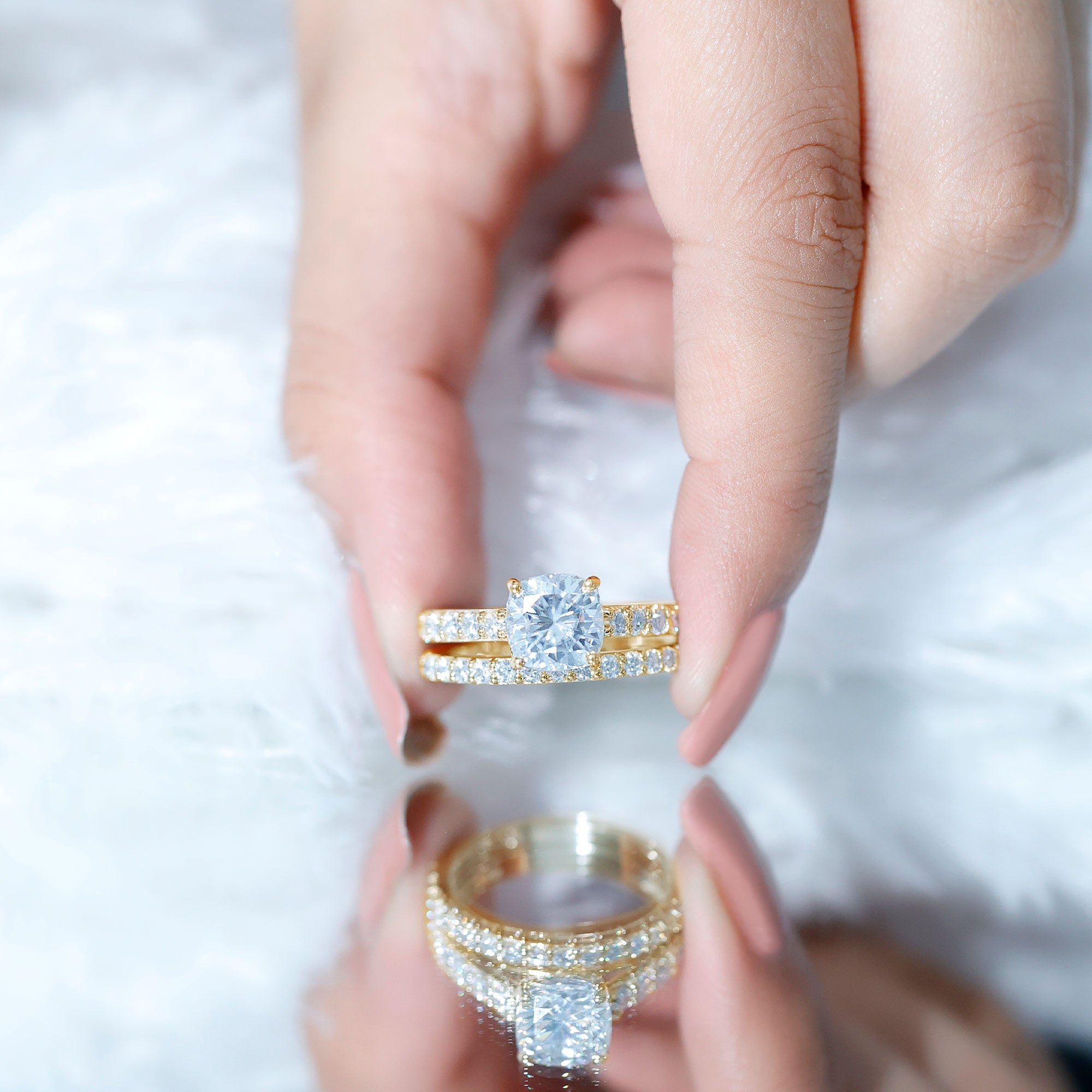 Cushion Cut 2 Carat Lab Grown Diamond Bridal Ring Set with IGI Certificate Lab - ( E-VS1 ) - Rosec Jewels