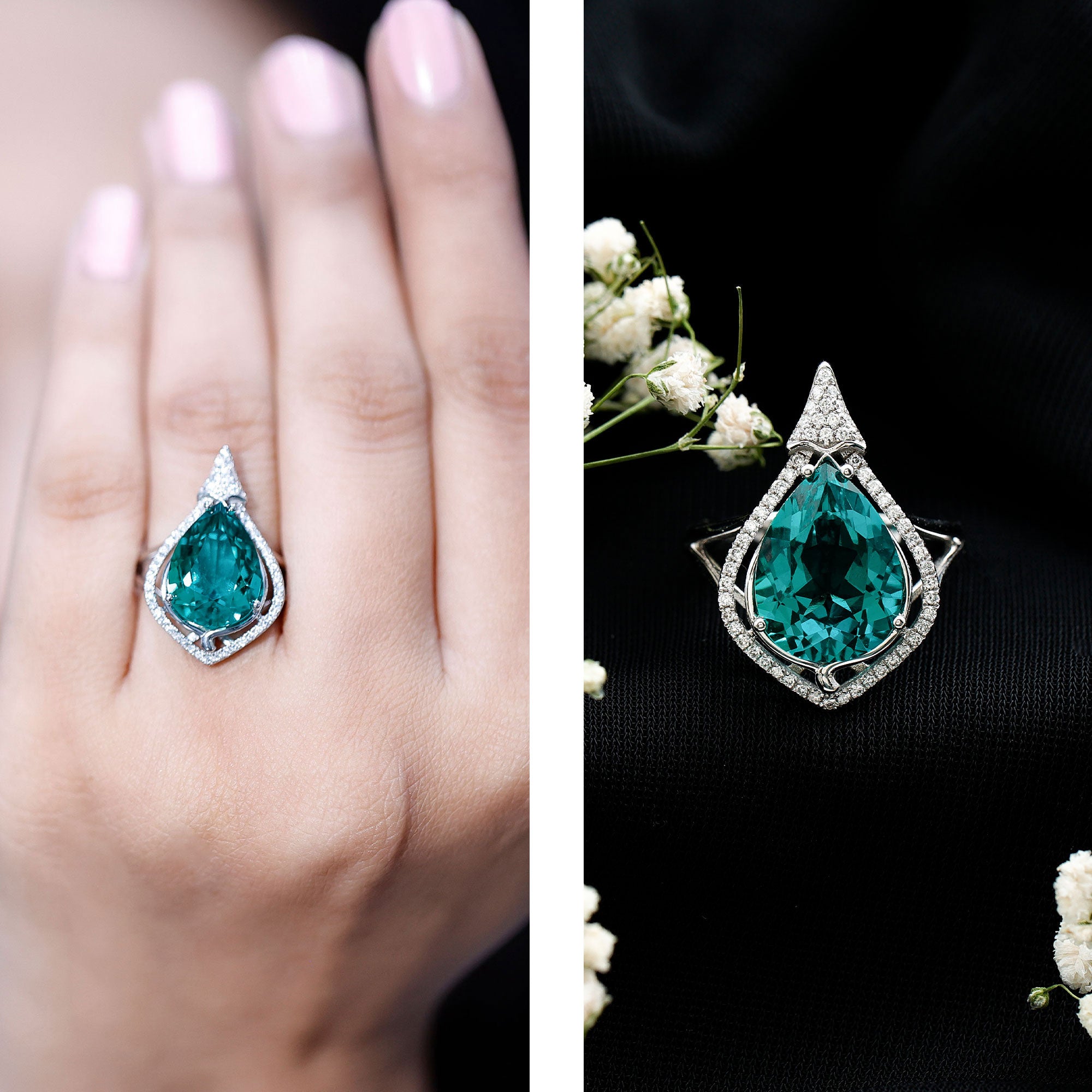 Vintage Inspired 2.5 Carat Lab Grown Emerald and Diamond Statement Engagement Ring AAAA - Rosec Jewels