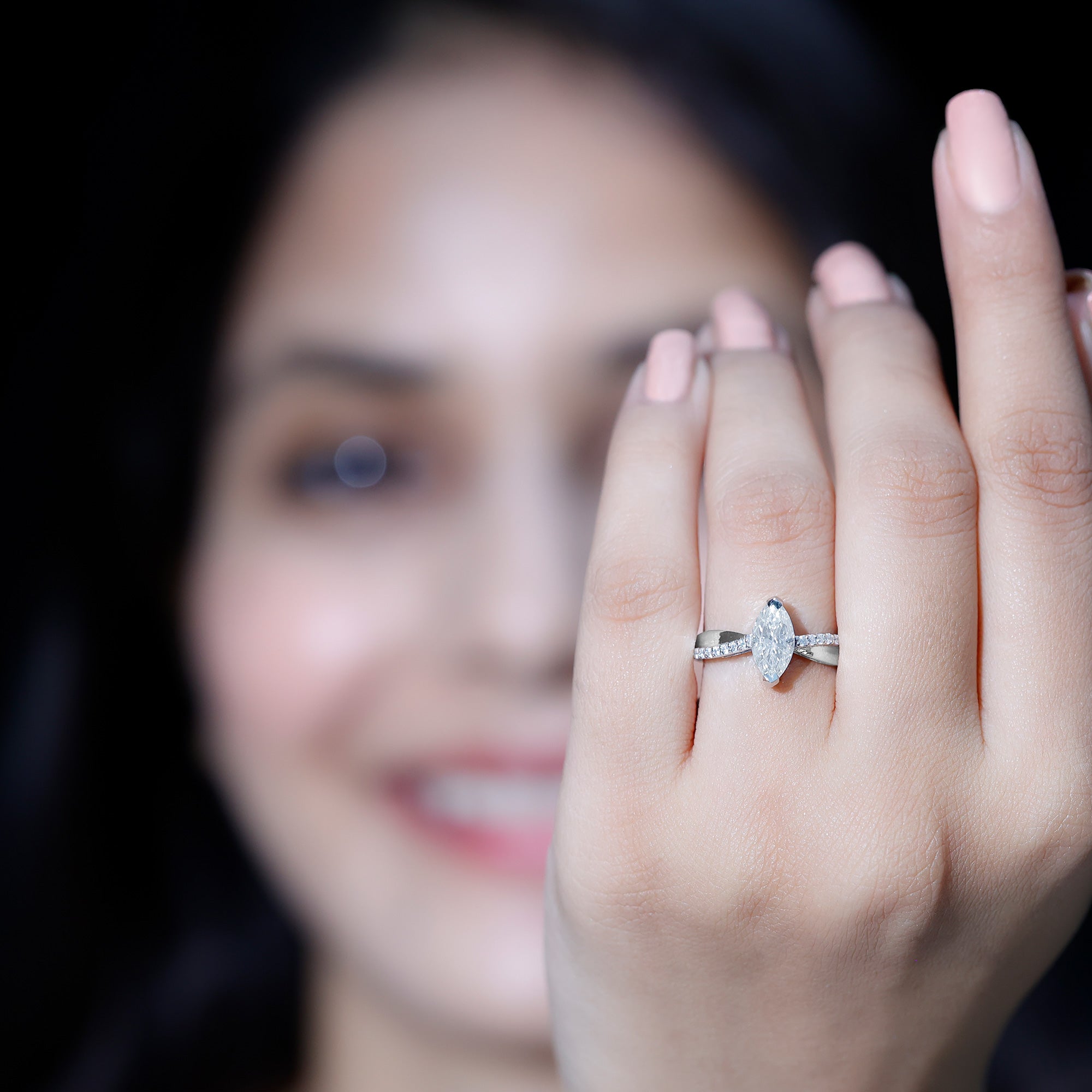 1 Carat Marquise Cut Engagement Ring with IGI Certified Lab Grown Diamond Lab - ( E-VS1 ) - Rosec Jewels