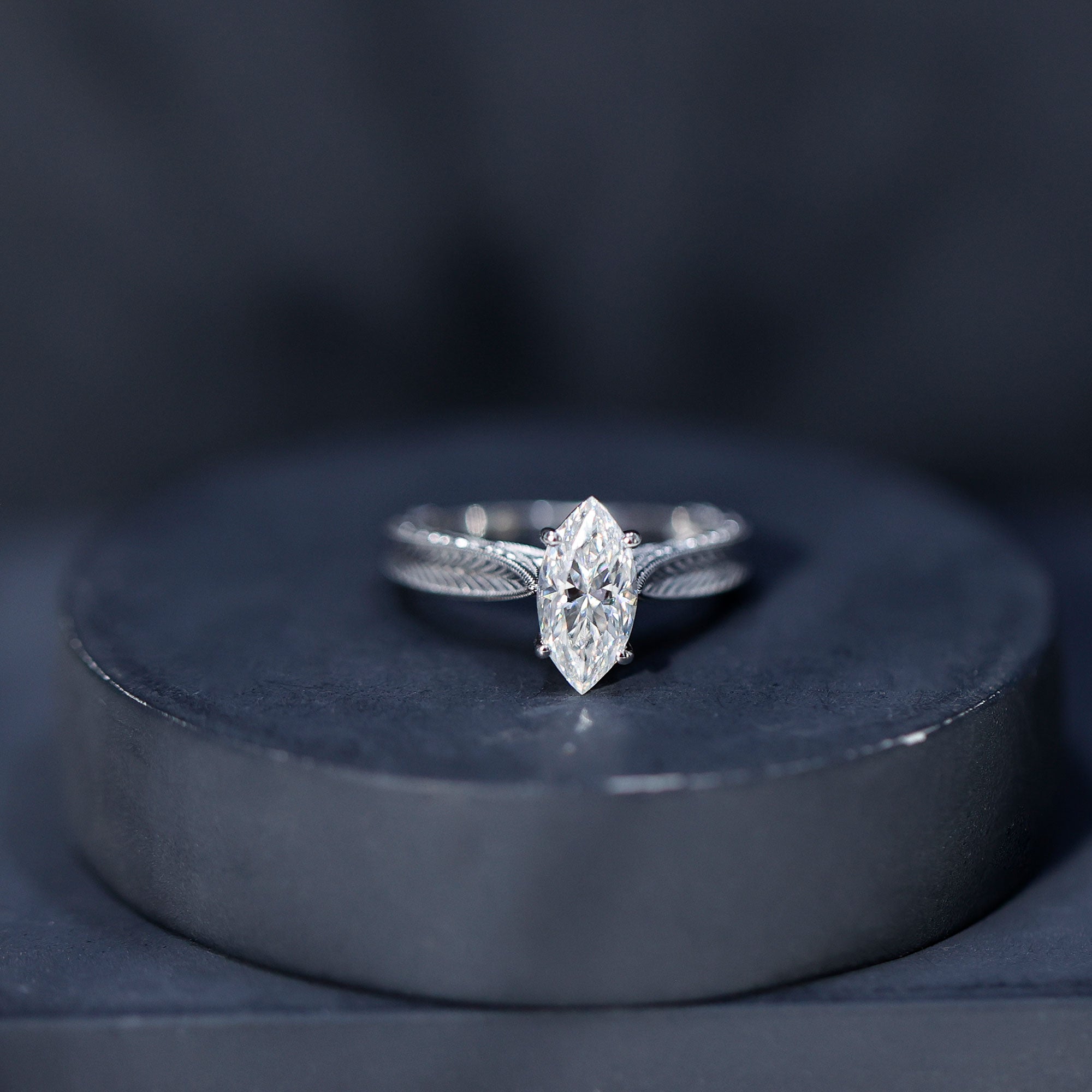IGI Certified Vintage Looking Engraved Engagement Ring with 1 Carat Marquise Lab Diamond Lab - ( E-VS1 ) - Rosec Jewels