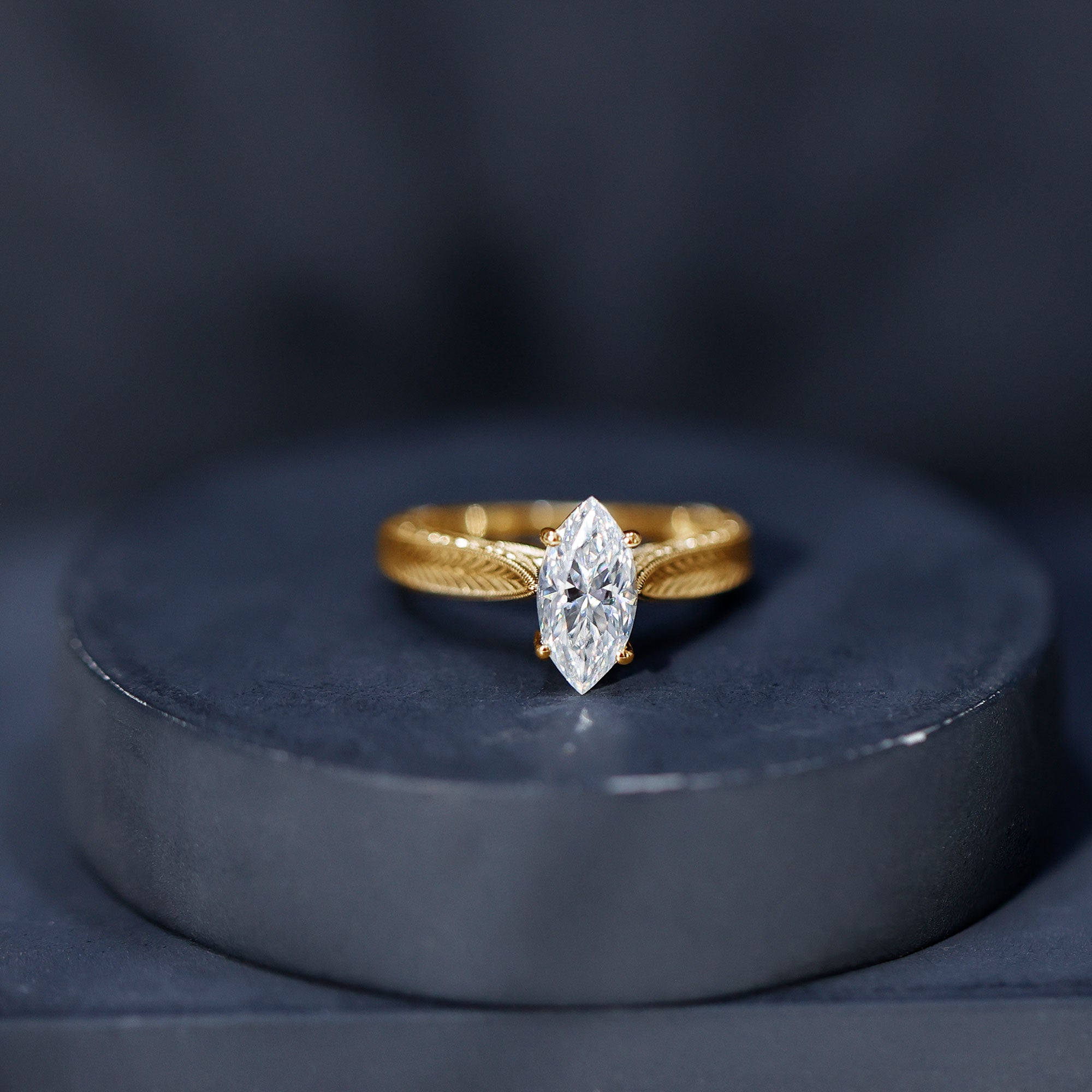 IGI Certified Vintage Looking Engraved Engagement Ring with 1 Carat Marquise Lab Diamond Lab - ( E-VS1 ) - Rosec Jewels