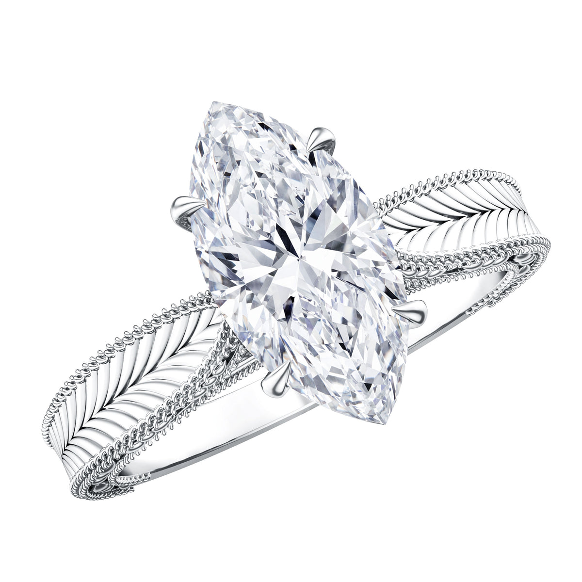 IGI Certified Antique Looking 2 Carat Marquise Lab Diamond Engagement Ring with Engraved Shank Lab - ( E-VS1 ) - Rosec Jewels