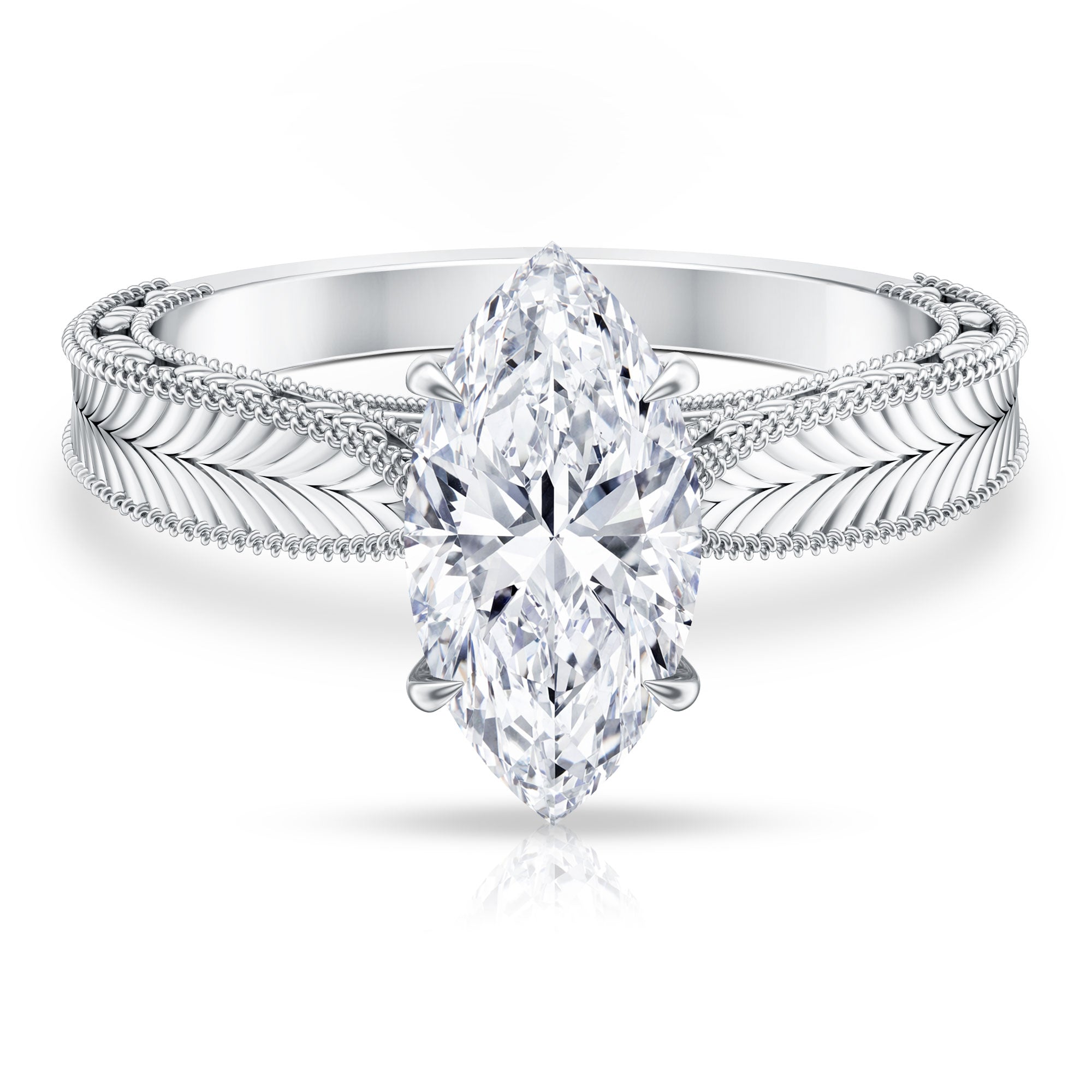 IGI Certified Antique Looking 2 Carat Marquise Lab Diamond Engagement Ring with Engraved Shank Lab - ( E-VS1 ) - Rosec Jewels