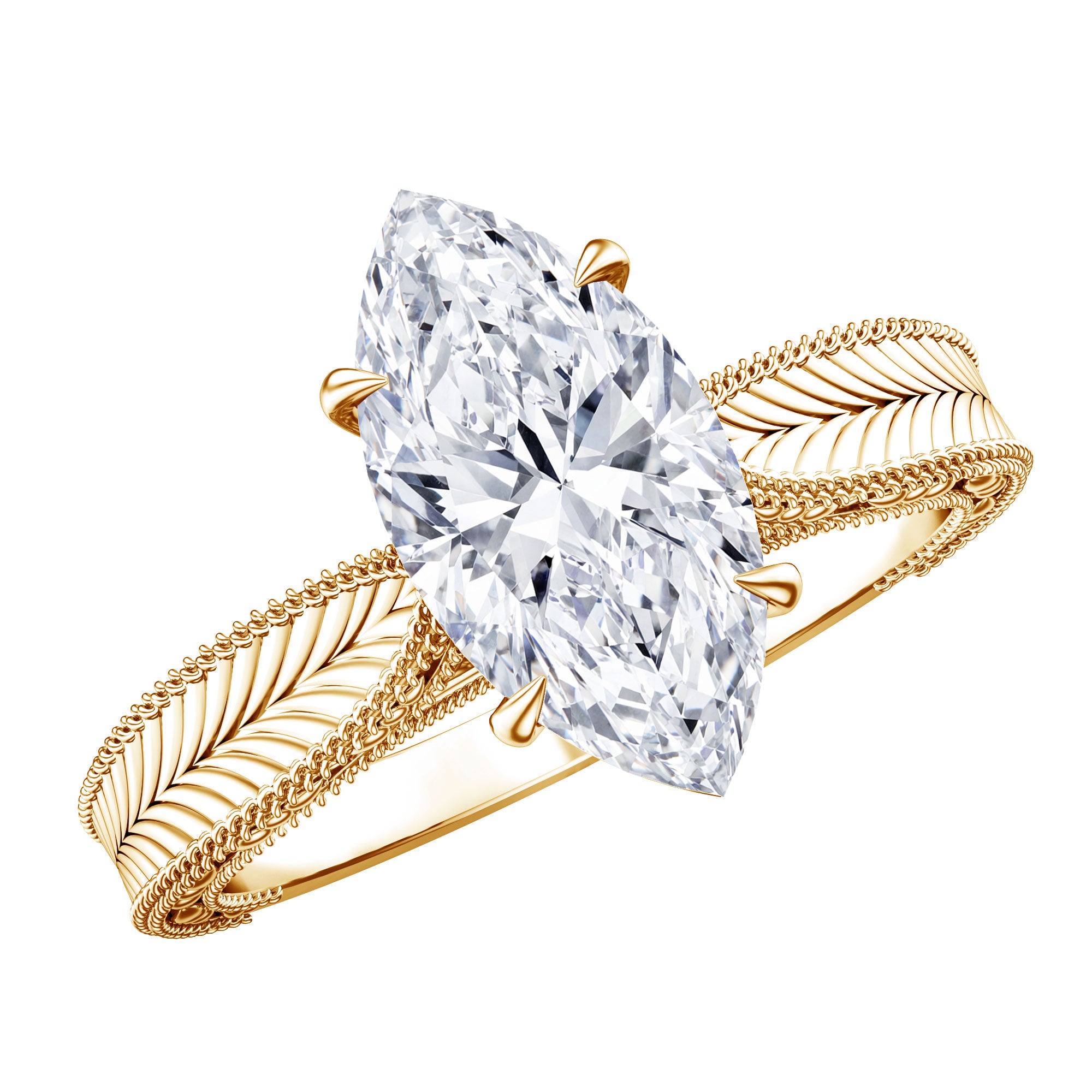 IGI Certified Antique Looking 2 Carat Marquise Lab Diamond Engagement Ring with Engraved Shank Lab - ( E-VS1 ) - Rosec Jewels