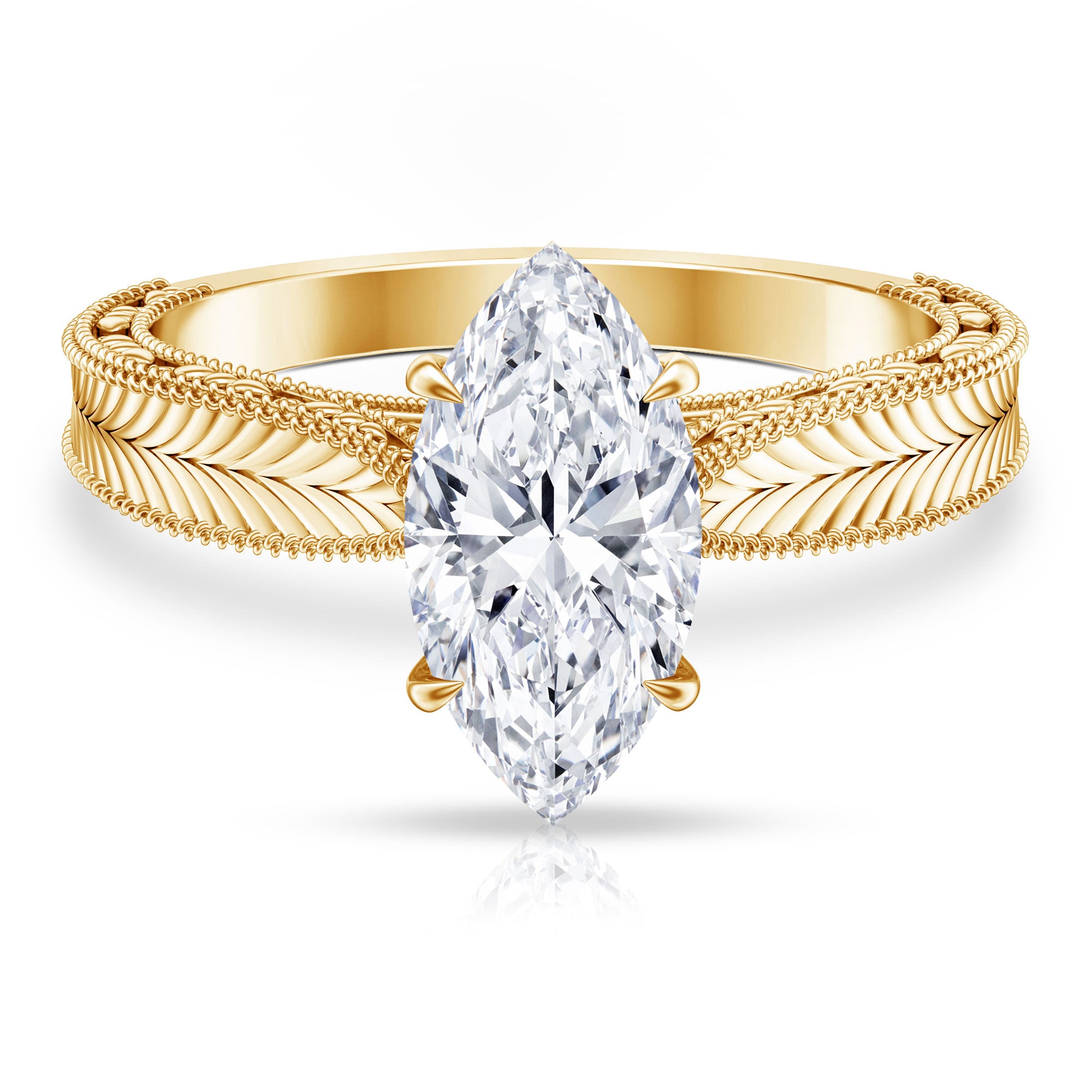 IGI Certified Antique Looking 2 Carat Marquise Lab Diamond Engagement Ring with Engraved Shank Lab - ( E-VS1 ) - Rosec Jewels