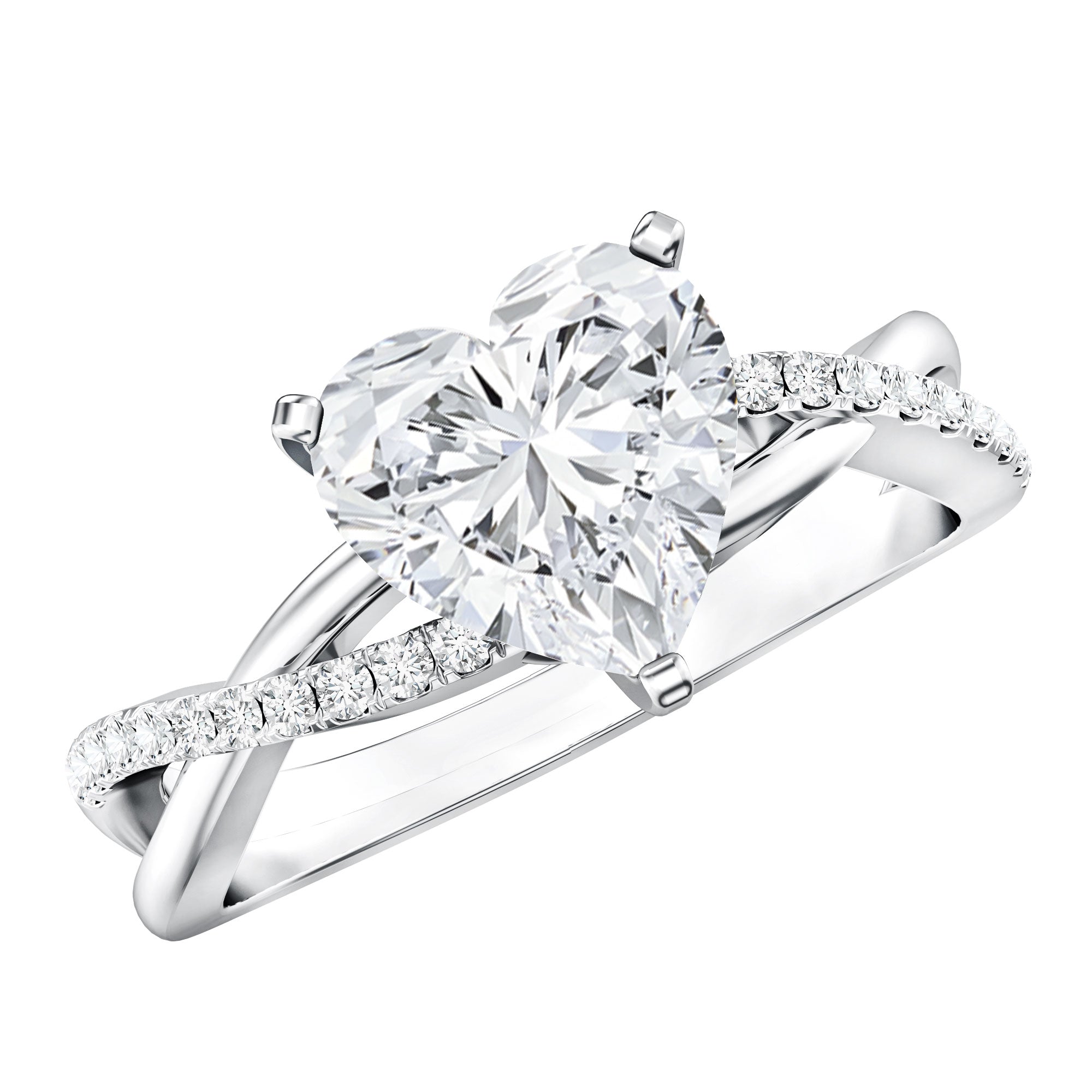 2 Carat Heart Shaped Lab Grown Diamond Crossover Engagement Ring IGI Certified Lab - ( E-VS1 ) - Rosec Jewels
