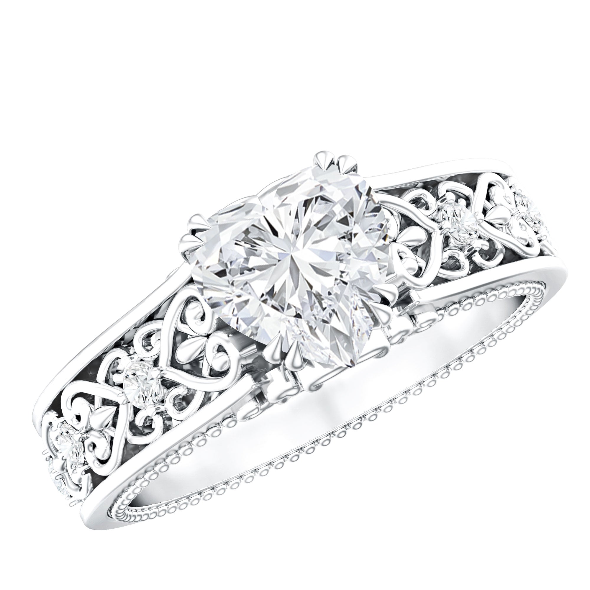 IGI Certified 1 Carat Lab Diamond Heart Engagement Ring with Antique Inspired Filigree Detail Lab - ( E-VS1 ) - Rosec Jewels