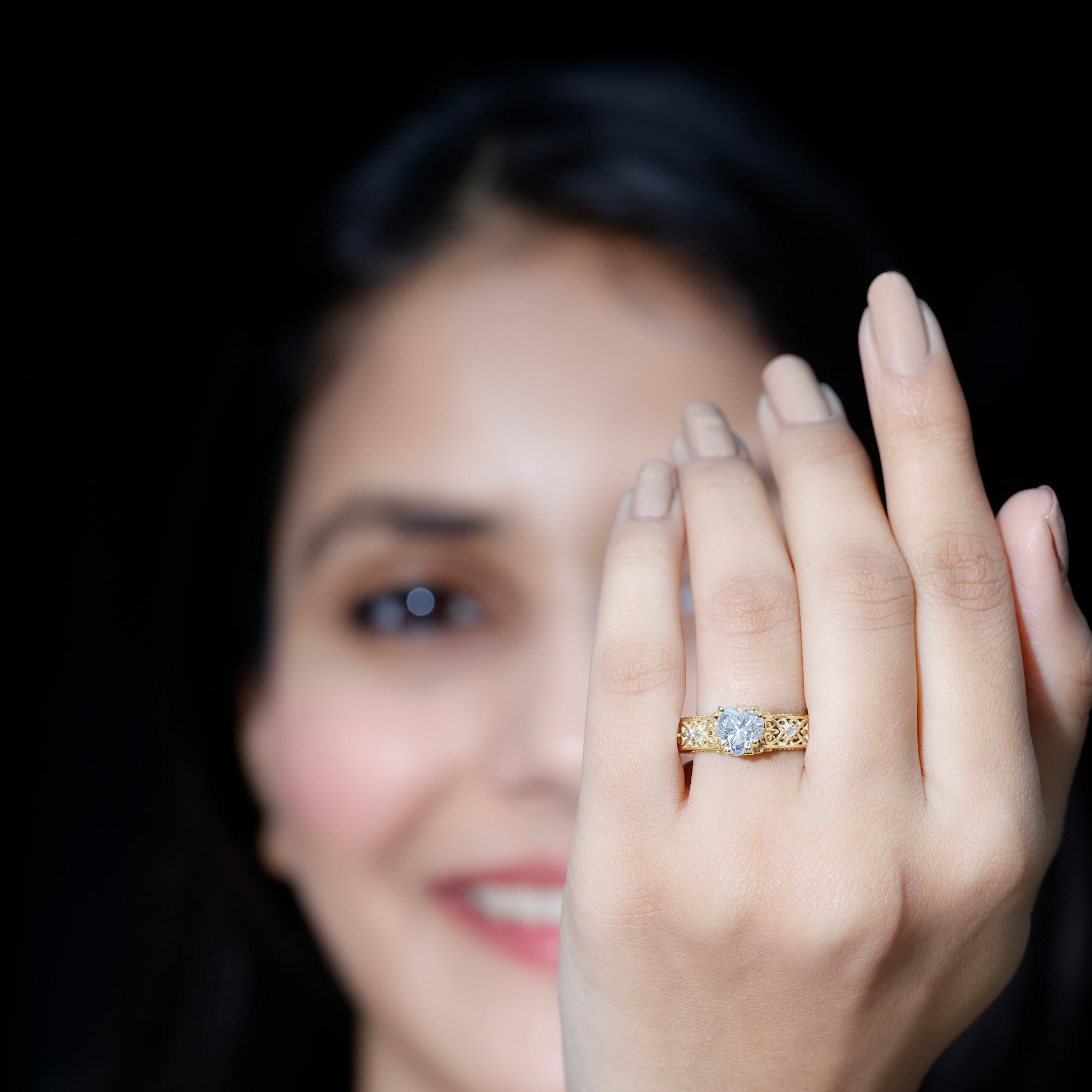 IGI Certified 1 Carat Lab Diamond Heart Engagement Ring with Antique Inspired Filigree Detail Lab - ( E-VS1 ) - Rosec Jewels